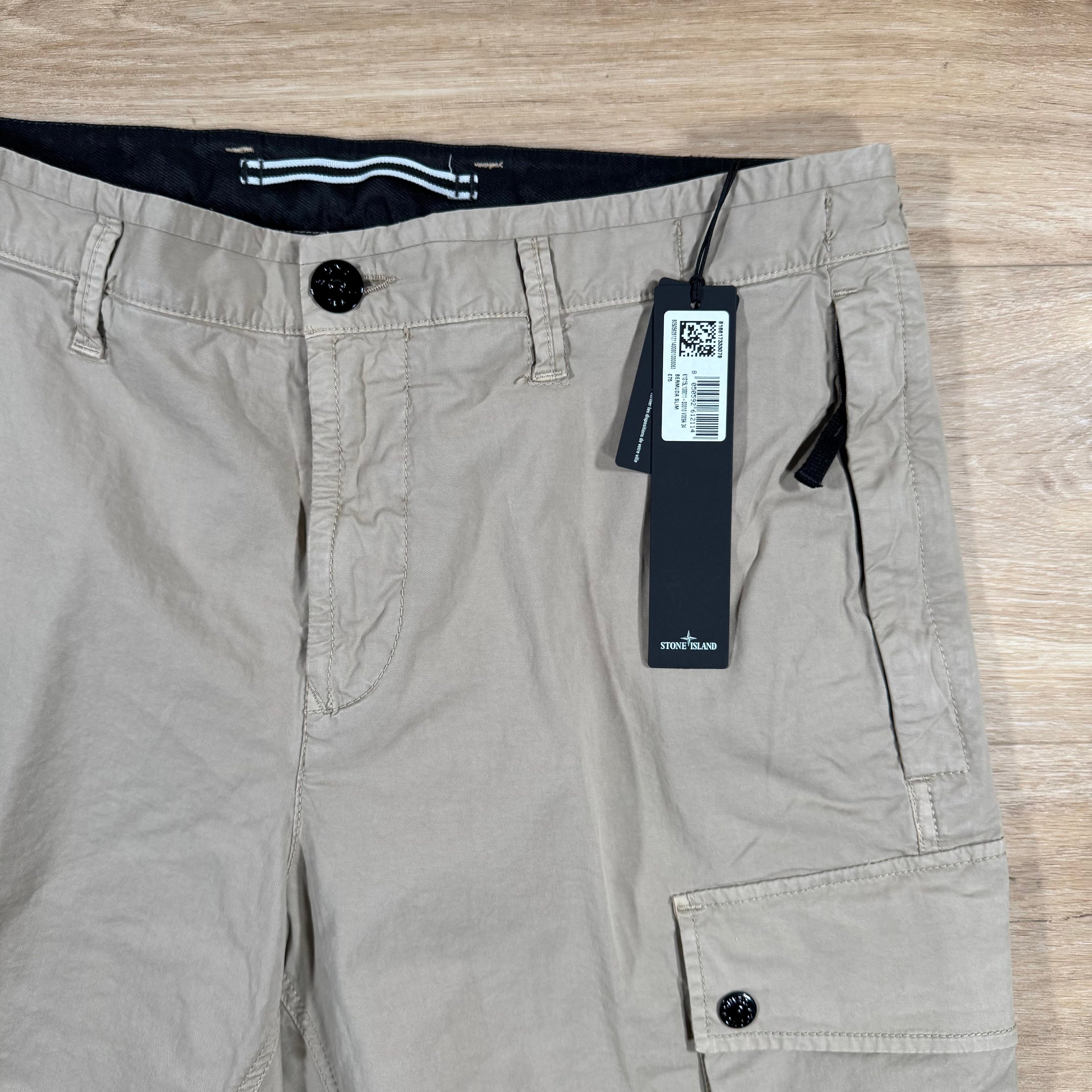 Stone Island Supima Twill Stretch-TC Cargo Bermuda Shorts in Desert -Usfansport