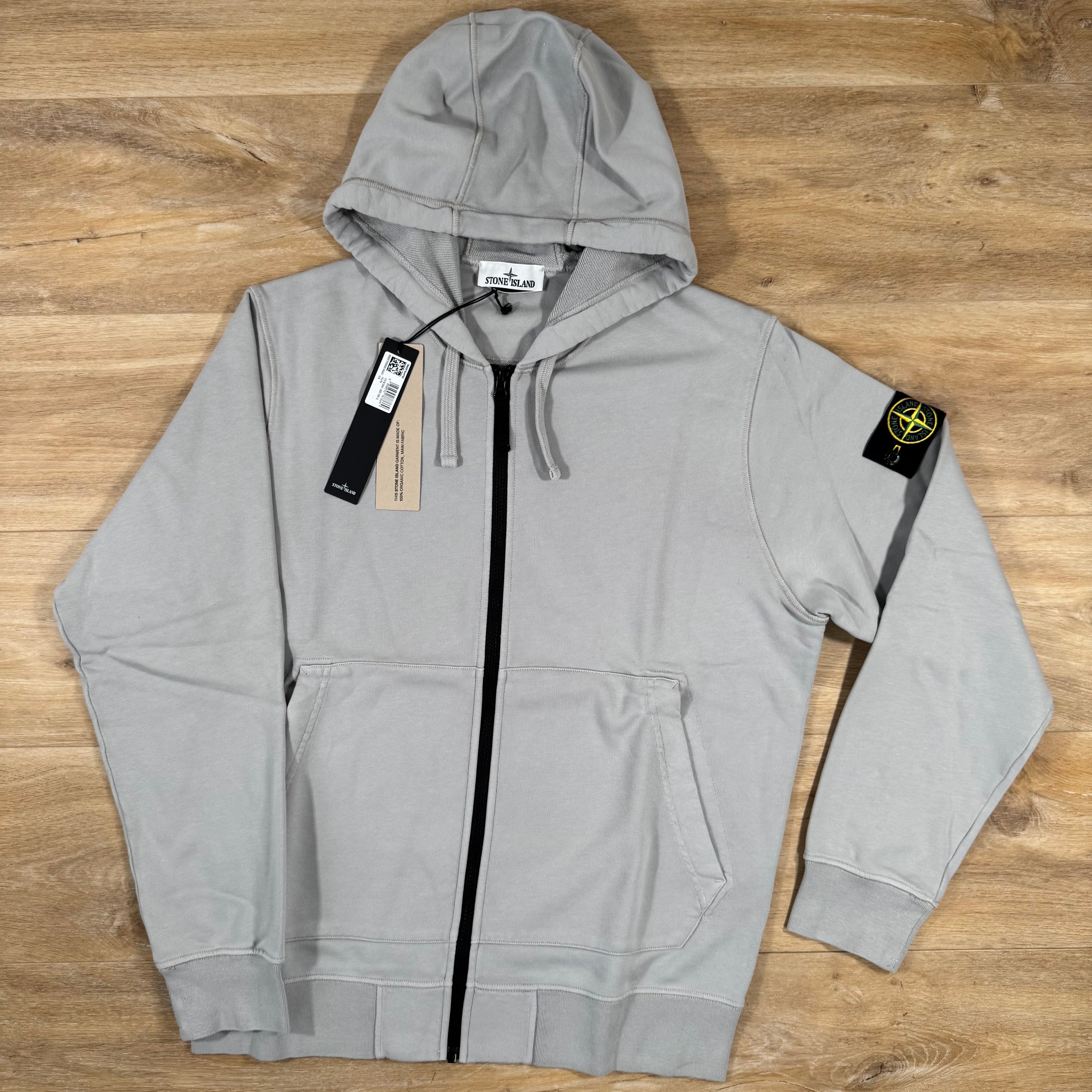Stone Island Organic Cotton Fleece Zip Hoodie in Pearl Grey -Usfansport