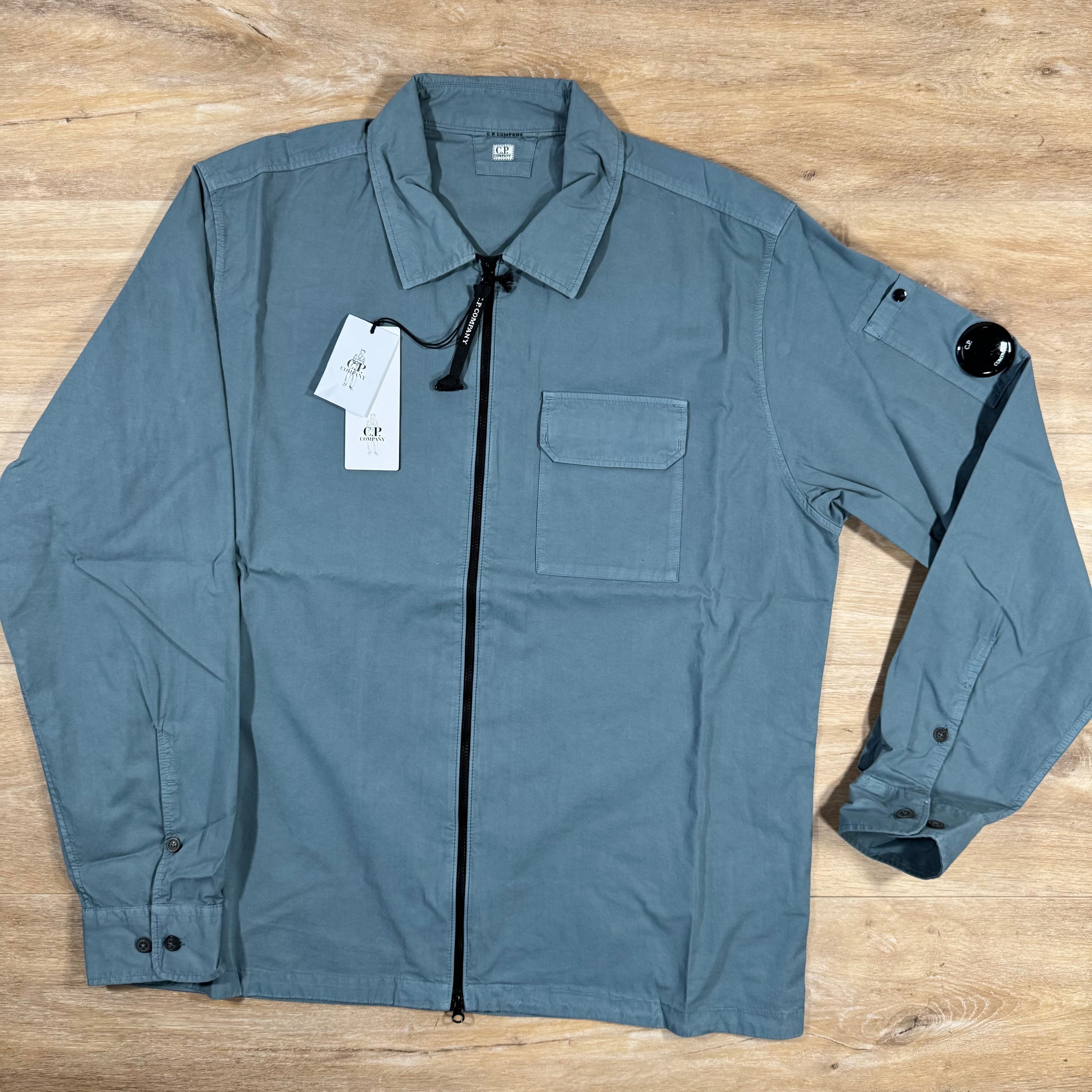 CP Company Organic Gabardine Lens Overshirt in Stormy Weather - Blue -Usfansport