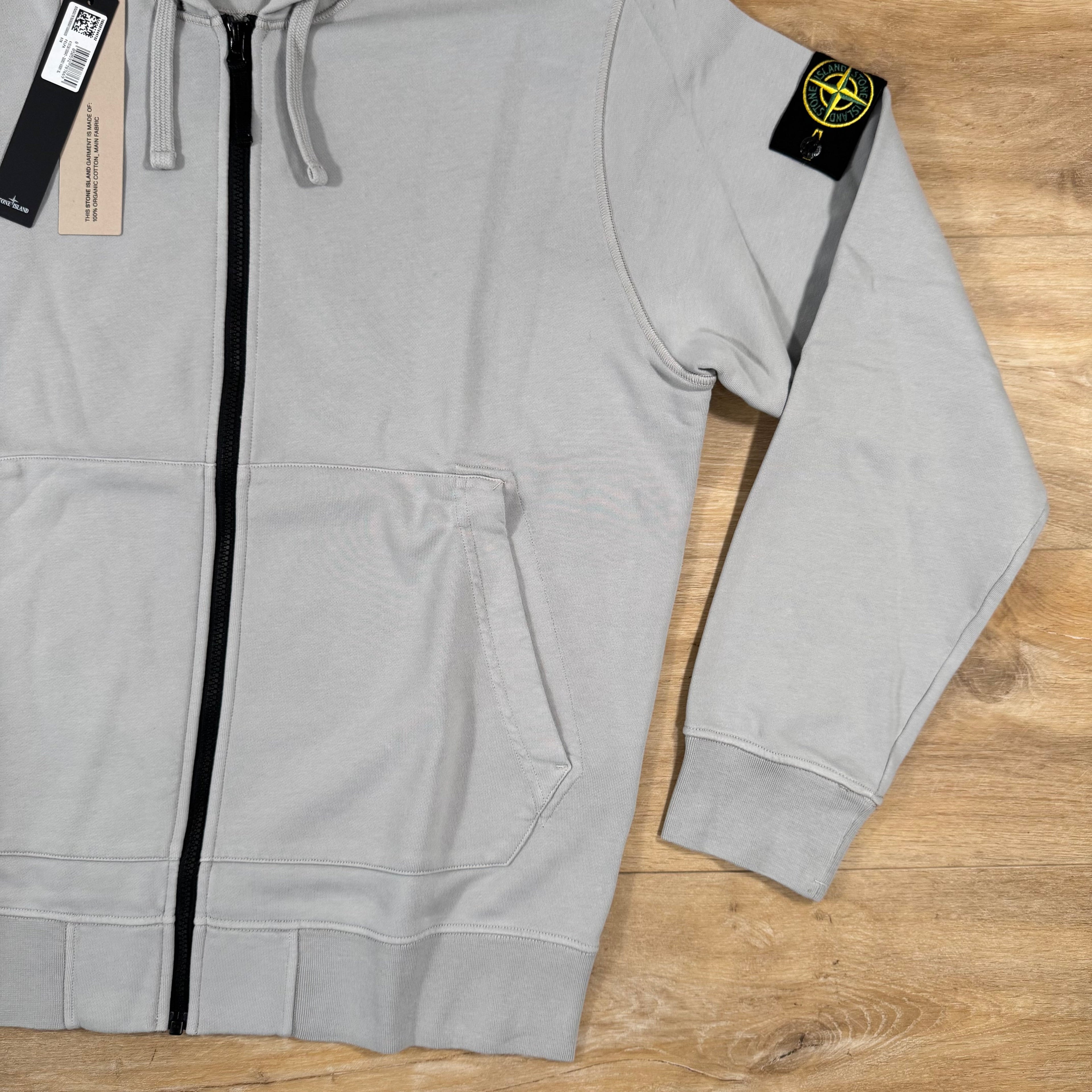 Stone Island Organic Cotton Fleece Zip Hoodie in Pearl Grey -Usfansport