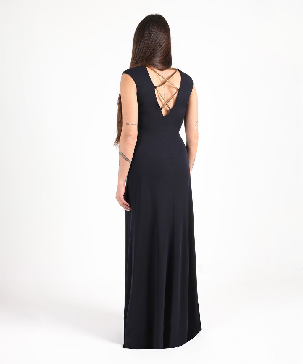 LAUREN RALPH LAUREN Abito lungo in jersey con spalline a catena incrociate e scollatura a V