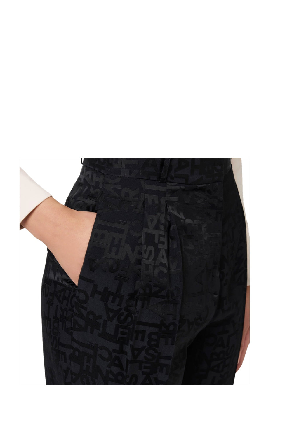 ELISABETTA FRANCHI Pantalone dritto in crepe jacquard lettering