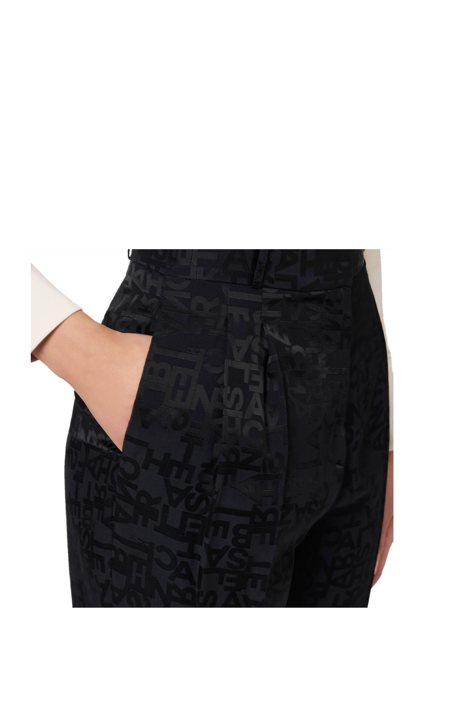ELISABETTA FRANCHI Pantalone dritto in crepe jacquard lettering
