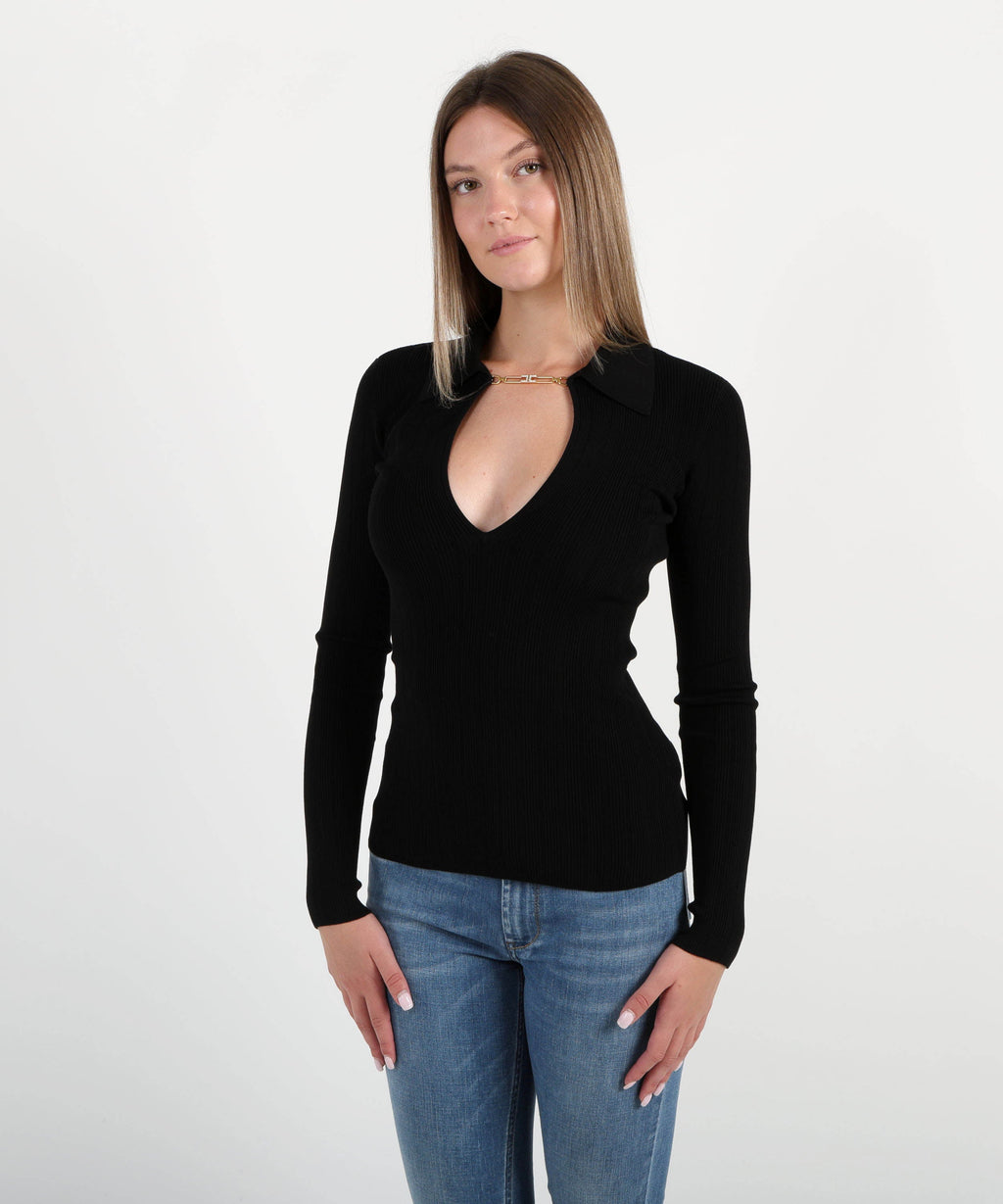 ELISABETTA FRANCHI Maglia a costine con dettagli a jour