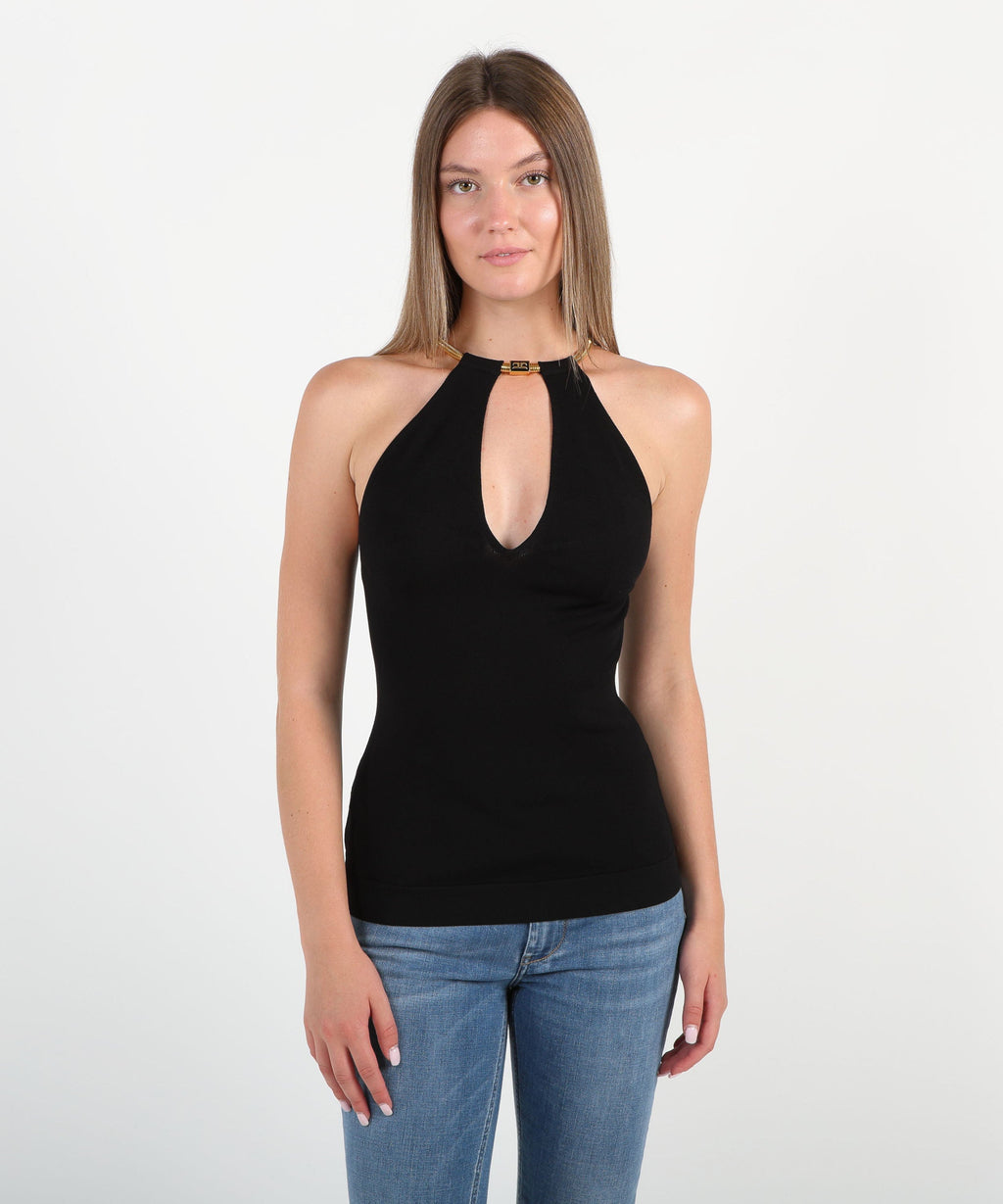 ELISABETTA FRANCHI Top in maglia con snake gioiello
