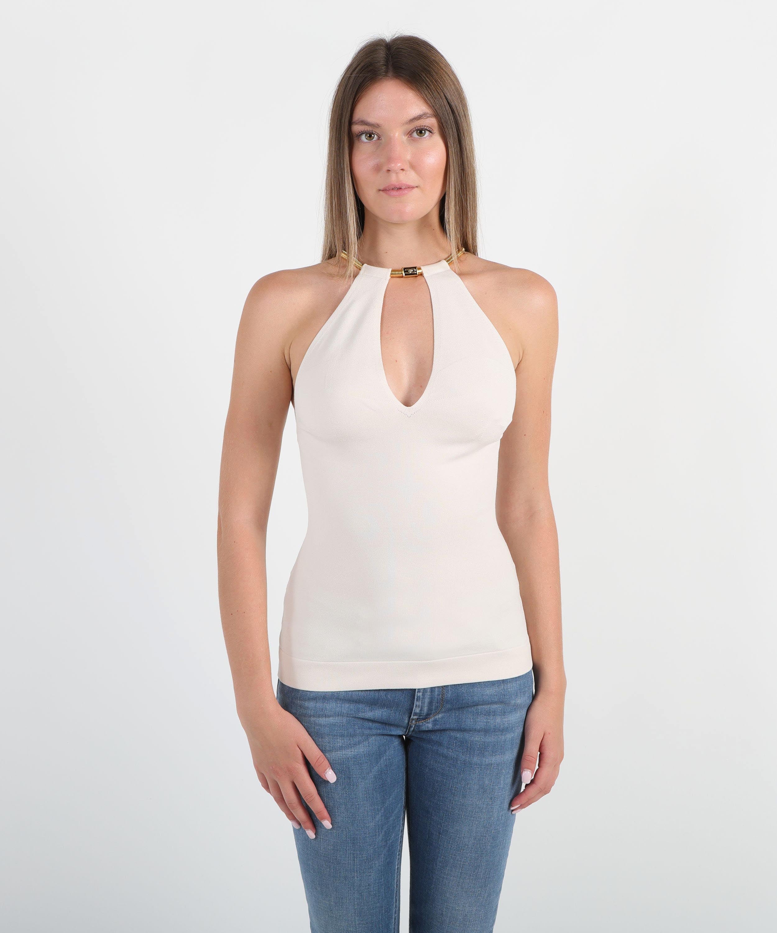 ELISABETTA FRANCHI Top in maglia con snake gioiello