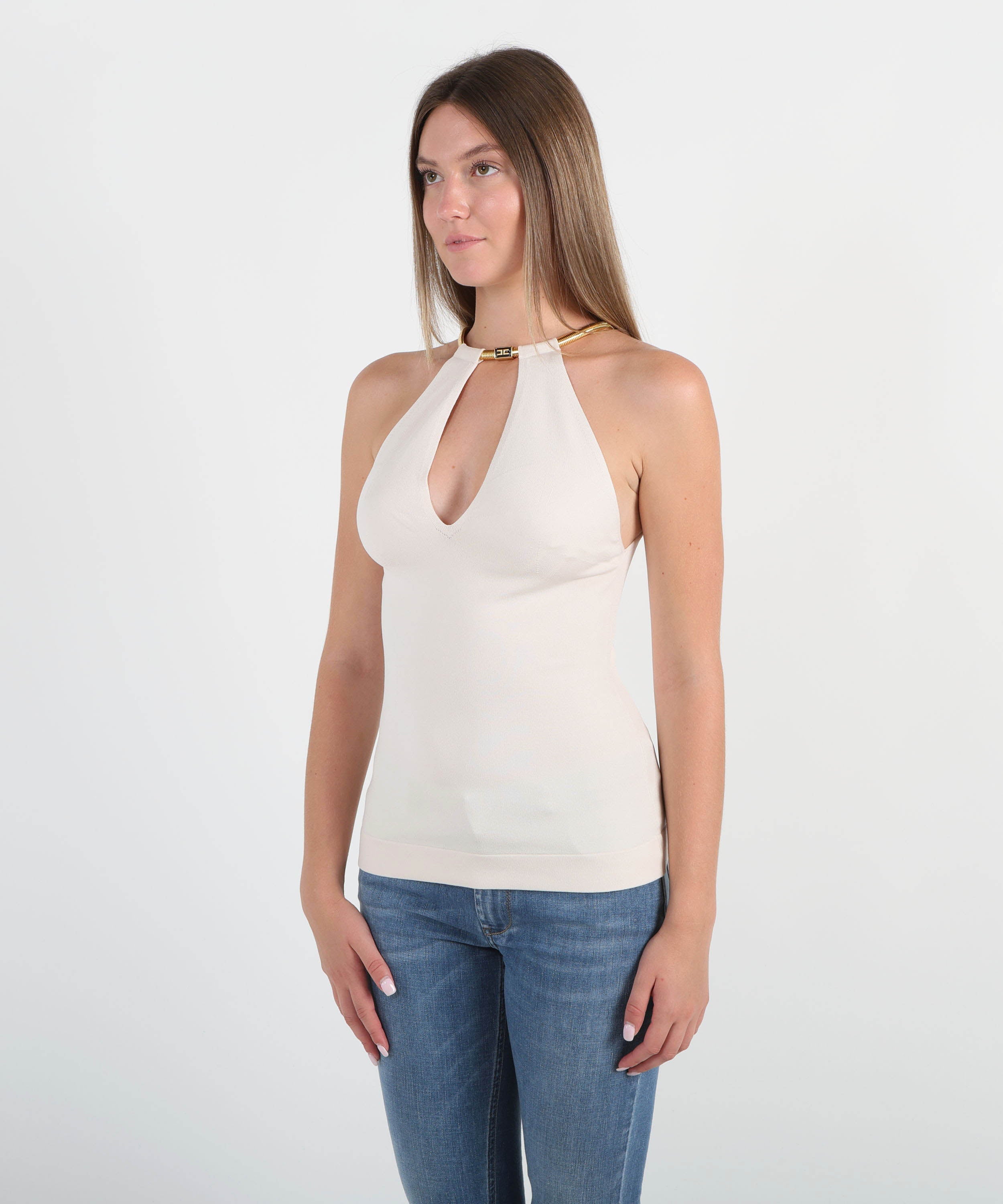ELISABETTA FRANCHI Top in maglia con snake gioiello
