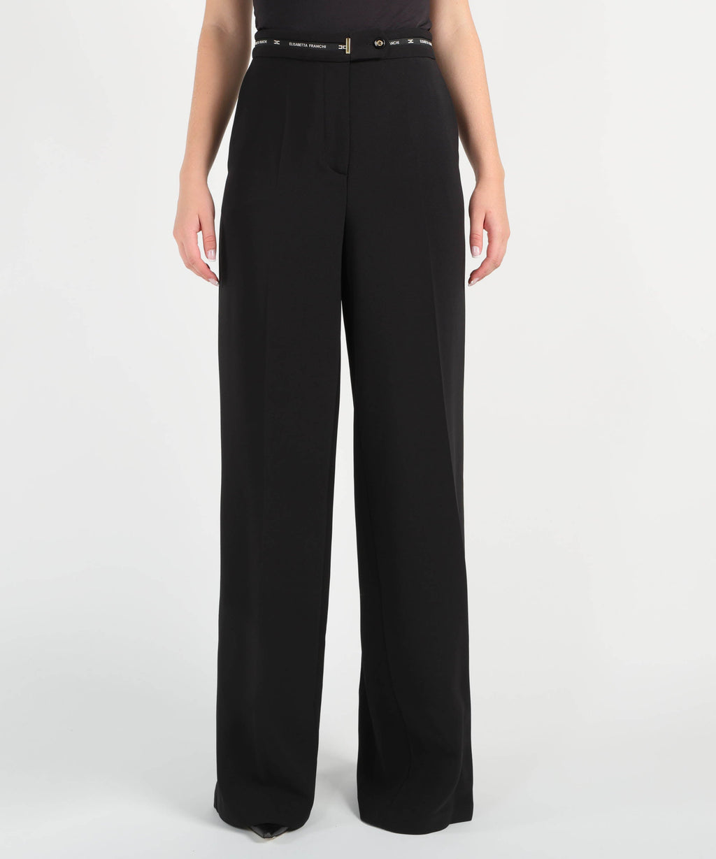 ELISABETTA FRANCHI Pantaloni in crÃªpe leggero con nastro logo
