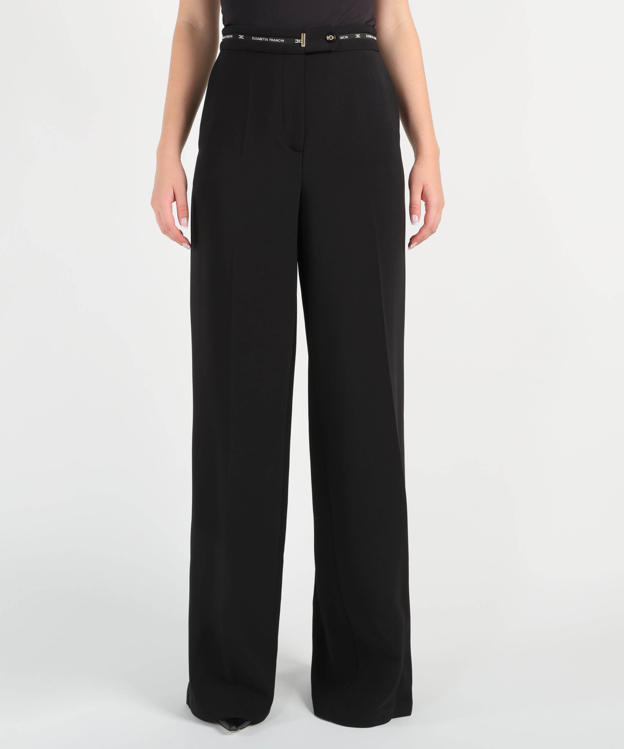 ELISABETTA FRANCHI Pantaloni in crÃªpe leggero con nastro logo