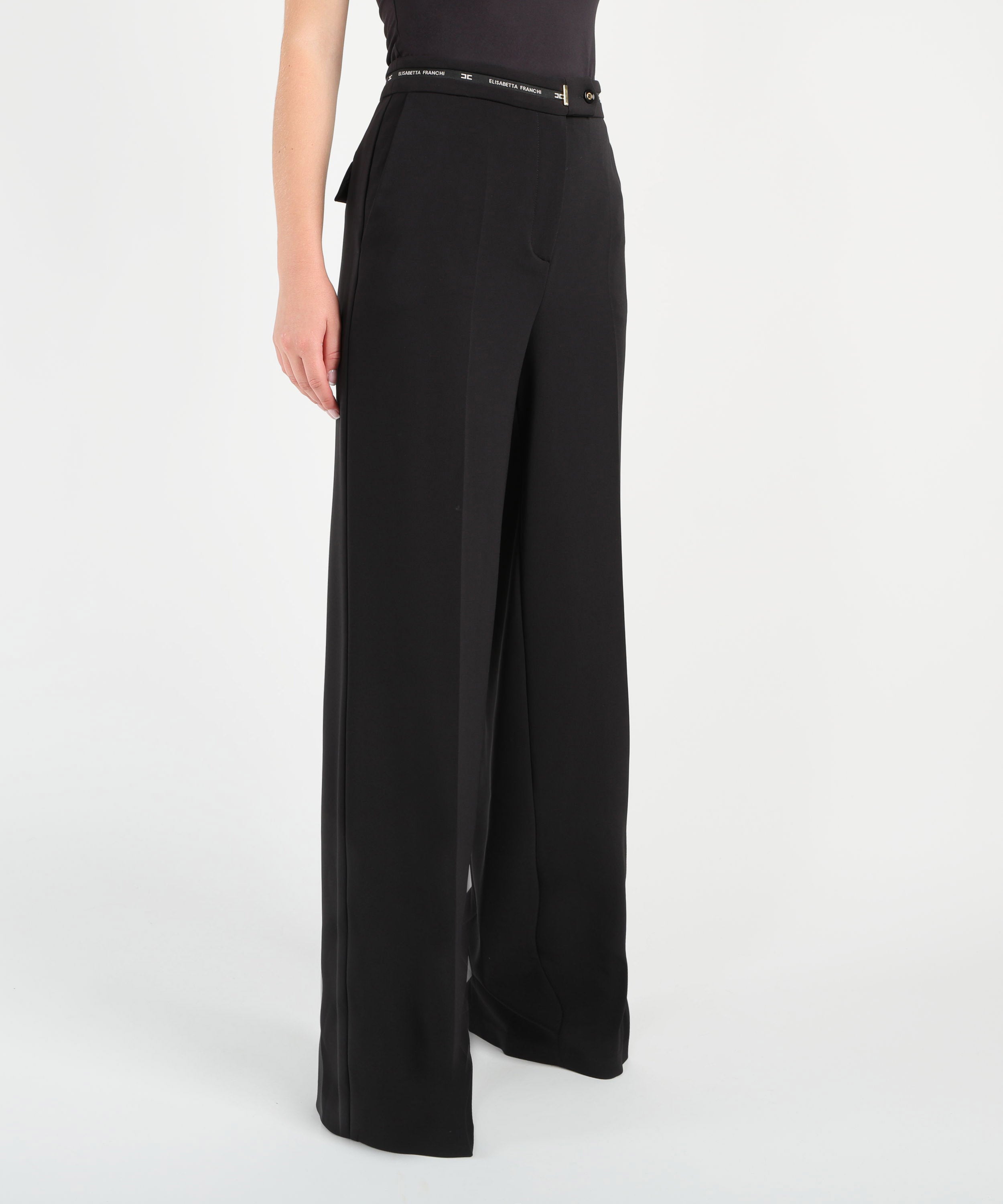 ELISABETTA FRANCHI Pantaloni in crÃªpe leggero con nastro logo