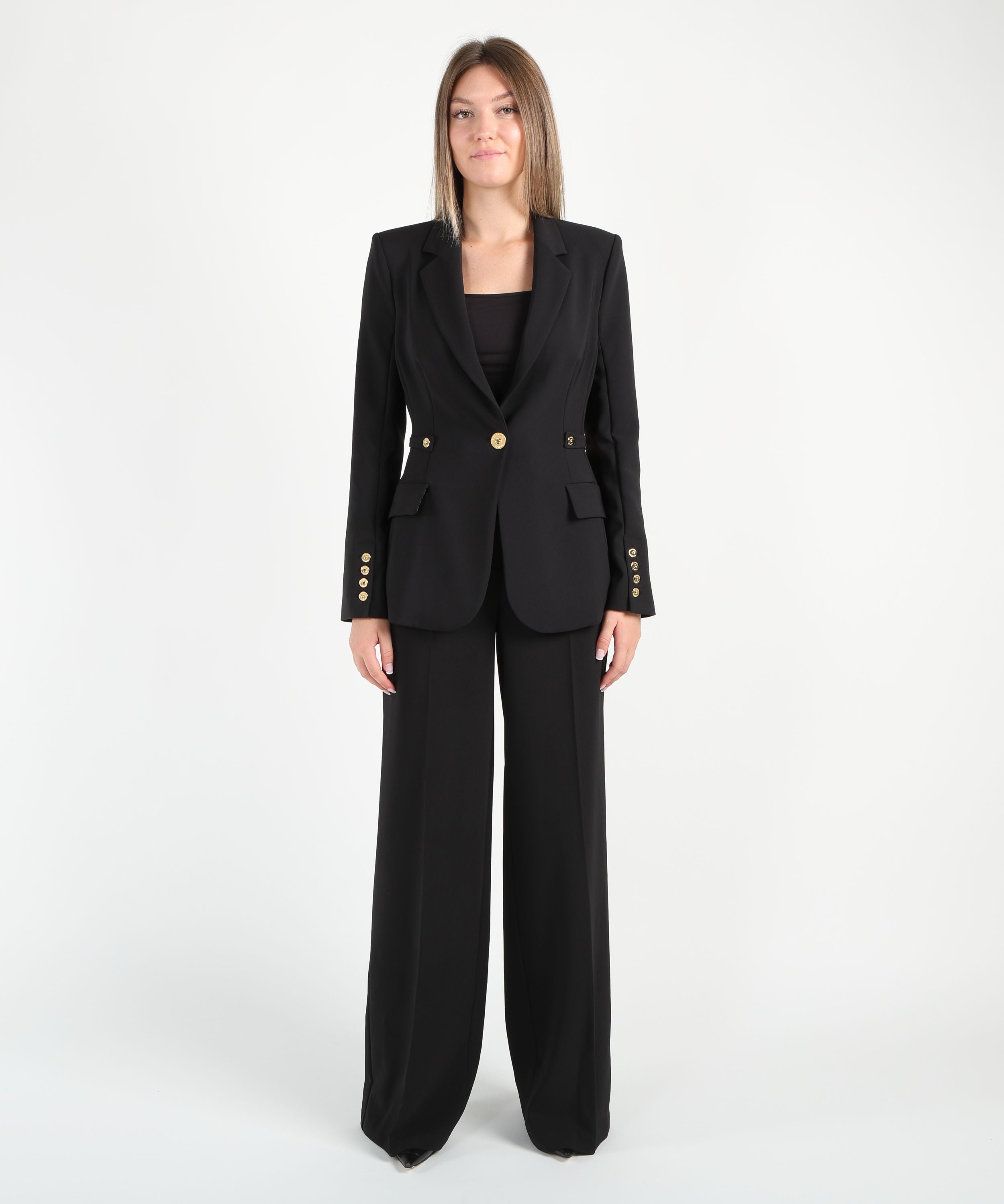 ELISABETTA FRANCHI Pantaloni in crÃªpe leggero con nastro logo