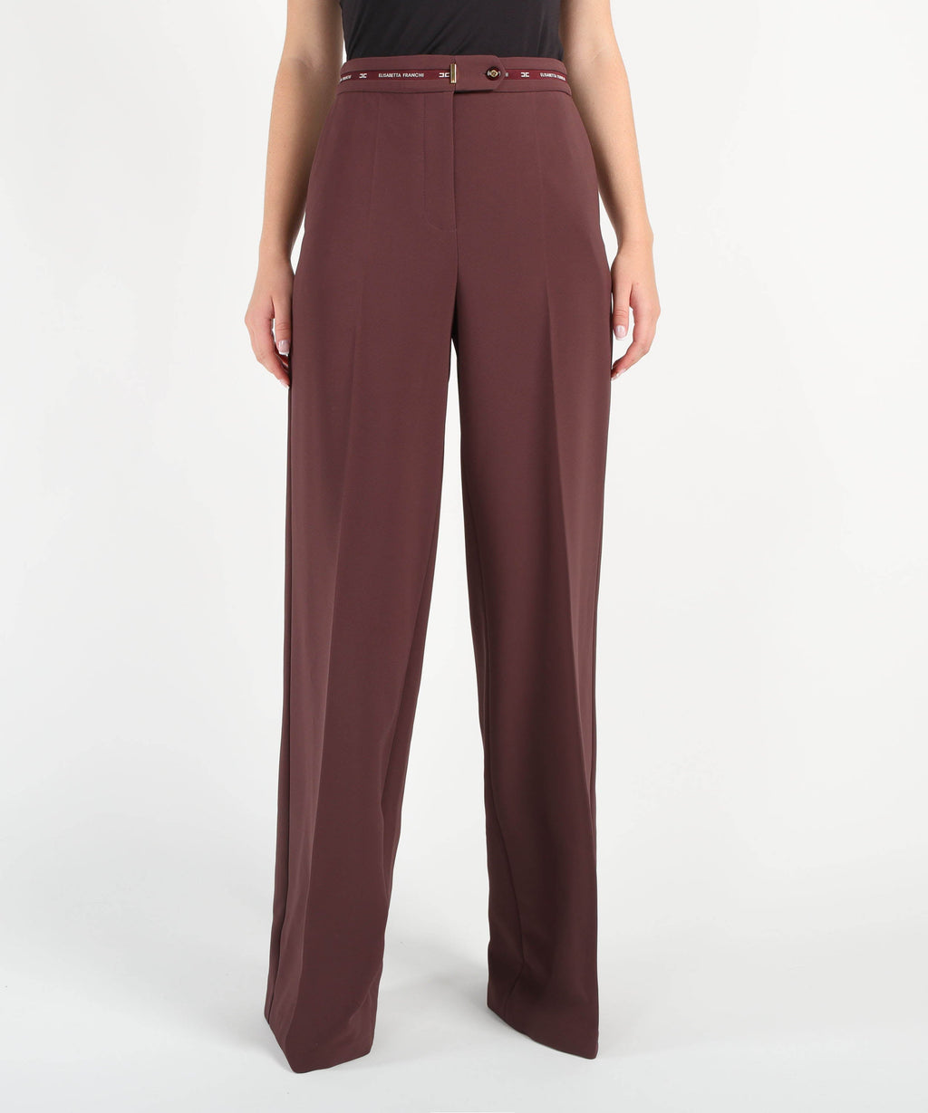 ELISABETTA FRANCHI Pantaloni in crÃªpe leggero con nastro logo