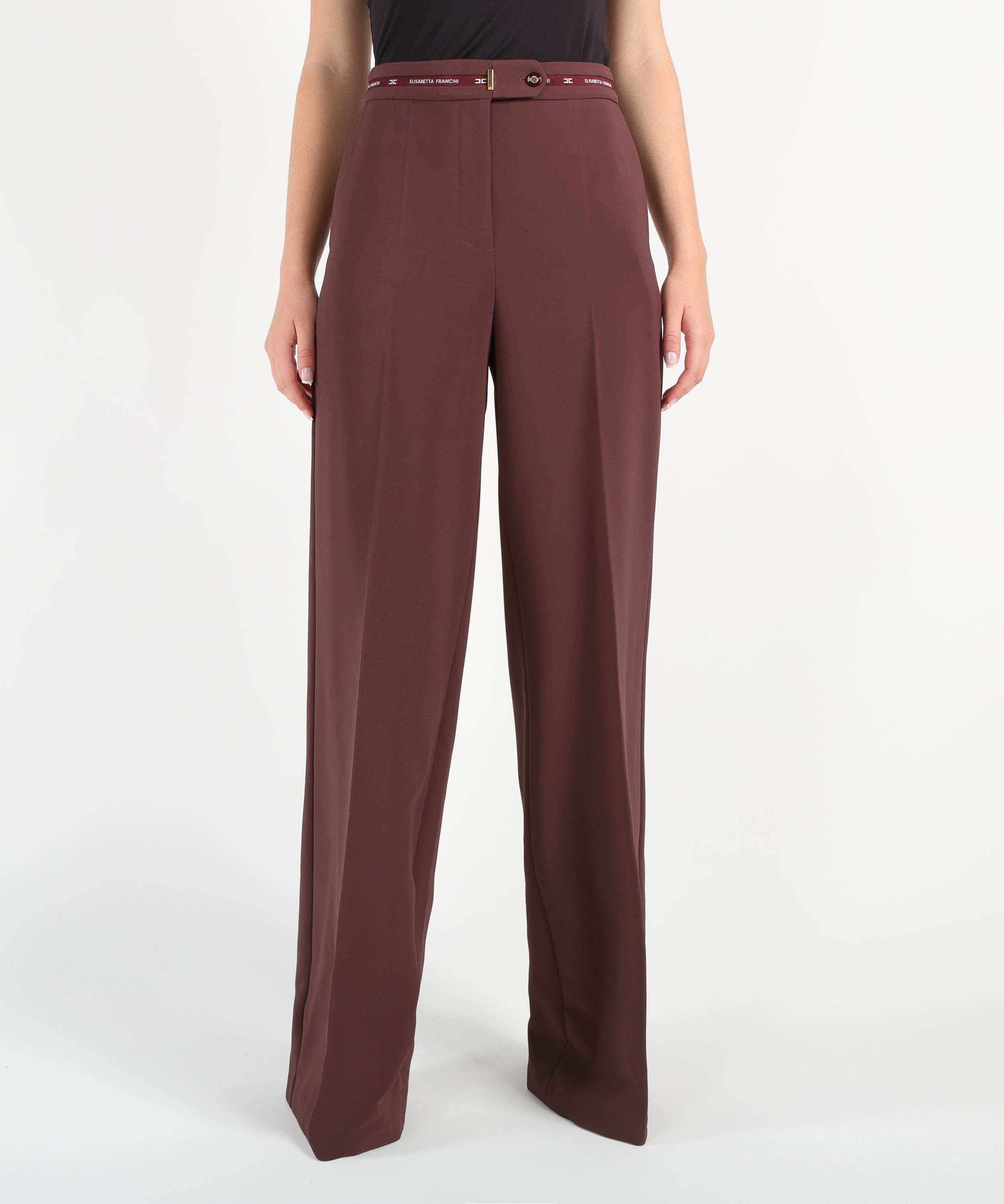 ELISABETTA FRANCHI Pantaloni in crÃªpe leggero con nastro logo