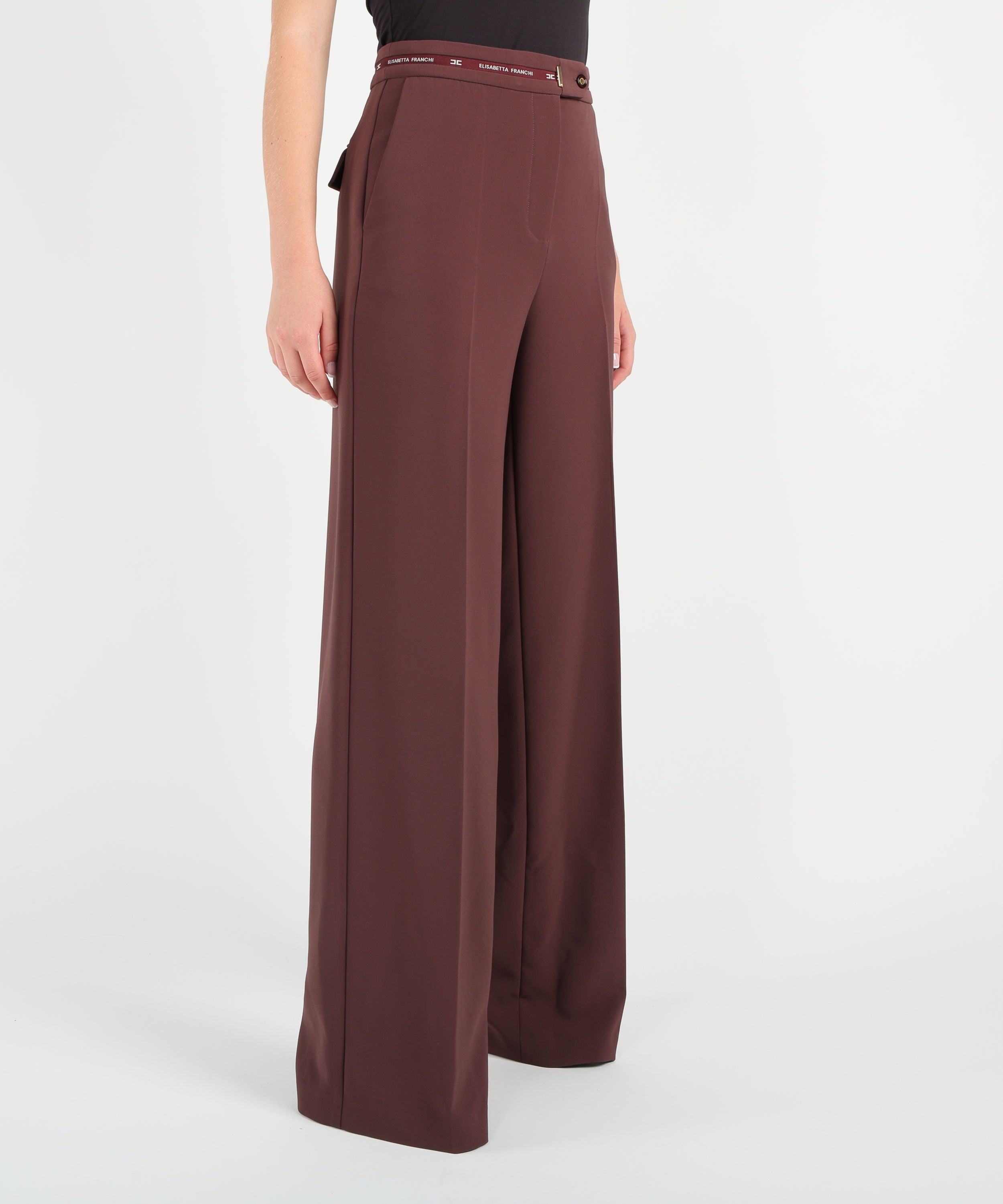 ELISABETTA FRANCHI Pantaloni in crÃªpe leggero con nastro logo