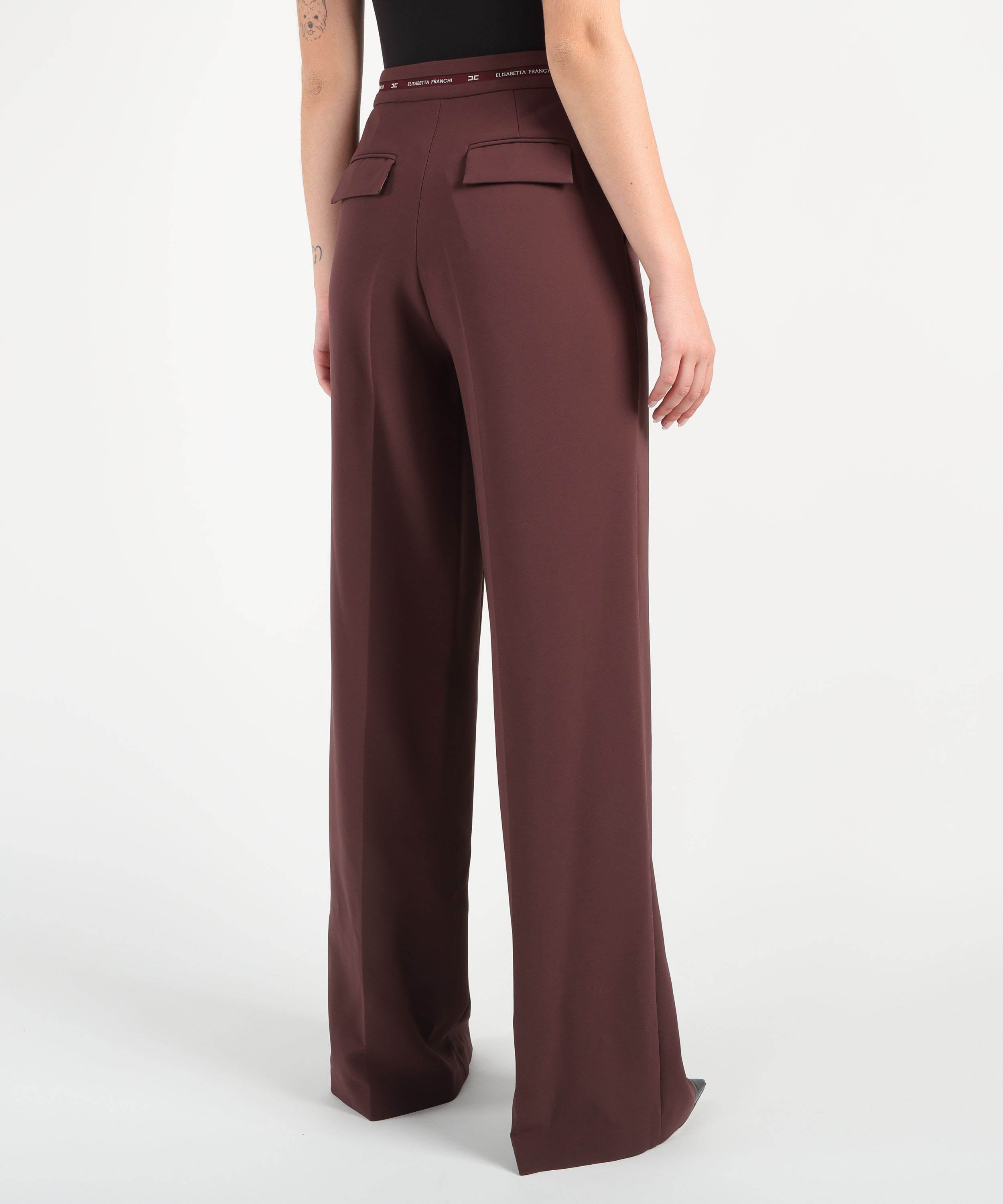 ELISABETTA FRANCHI Pantaloni in crÃªpe leggero con nastro logo