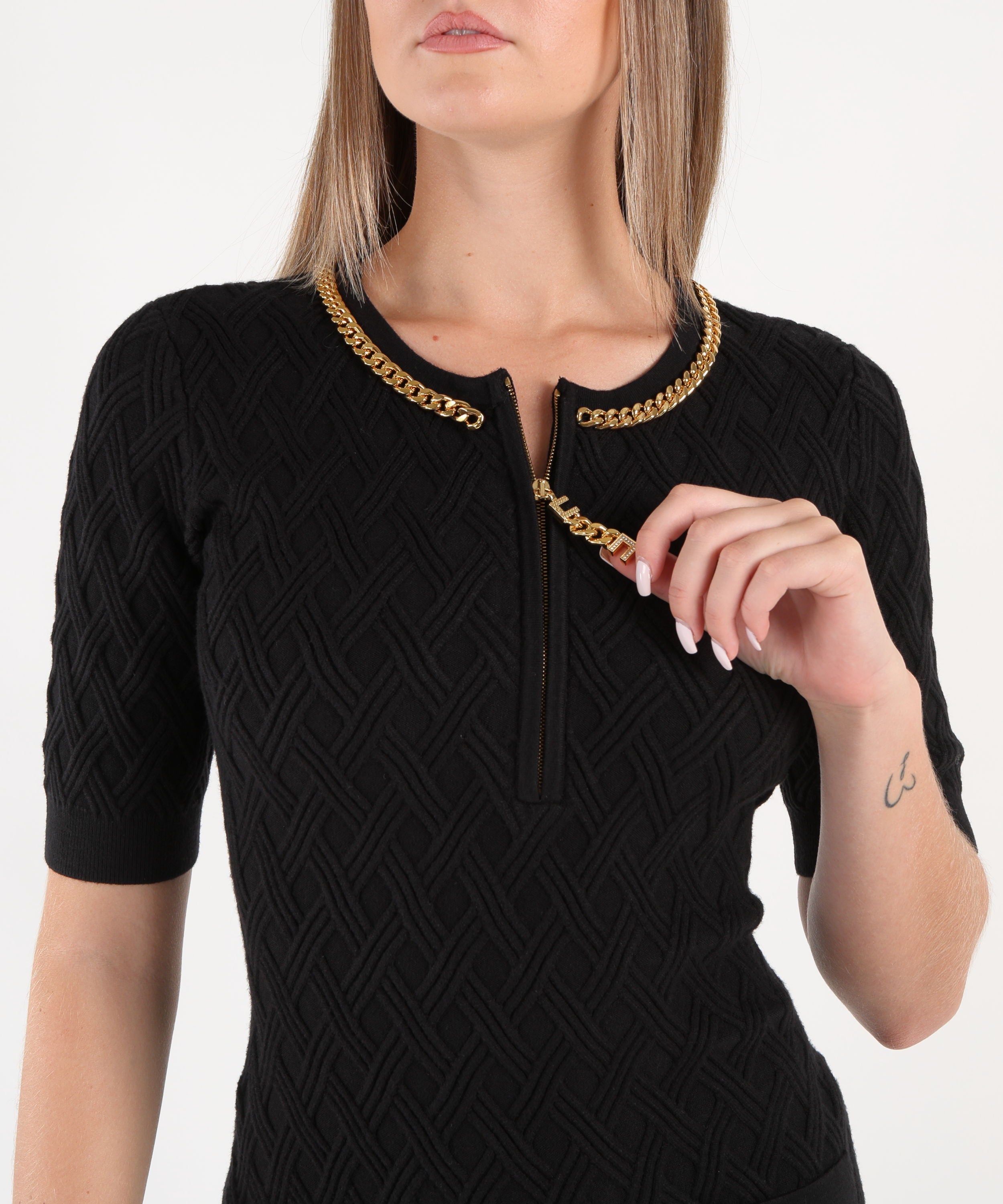 ELISABETTA FRANCHI Abito Corto Elisabetta Franchi in Maglia Nero con Lavorazione 3D