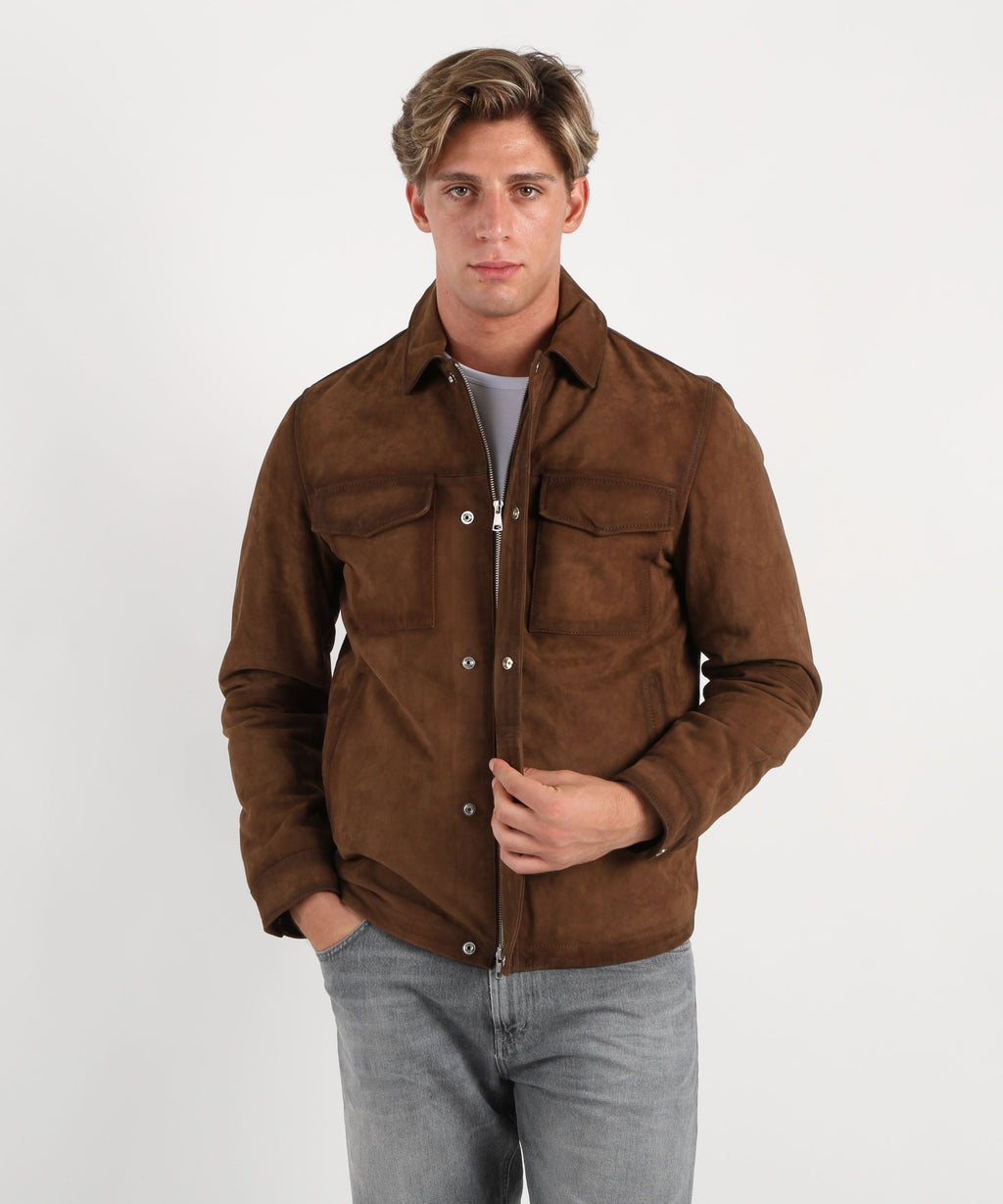 BOMBOOGIE Giacca-camicia in pelle con colletto e tasche