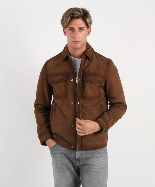 BOMBOOGIE Giacca-camicia in pelle con colletto e tasche