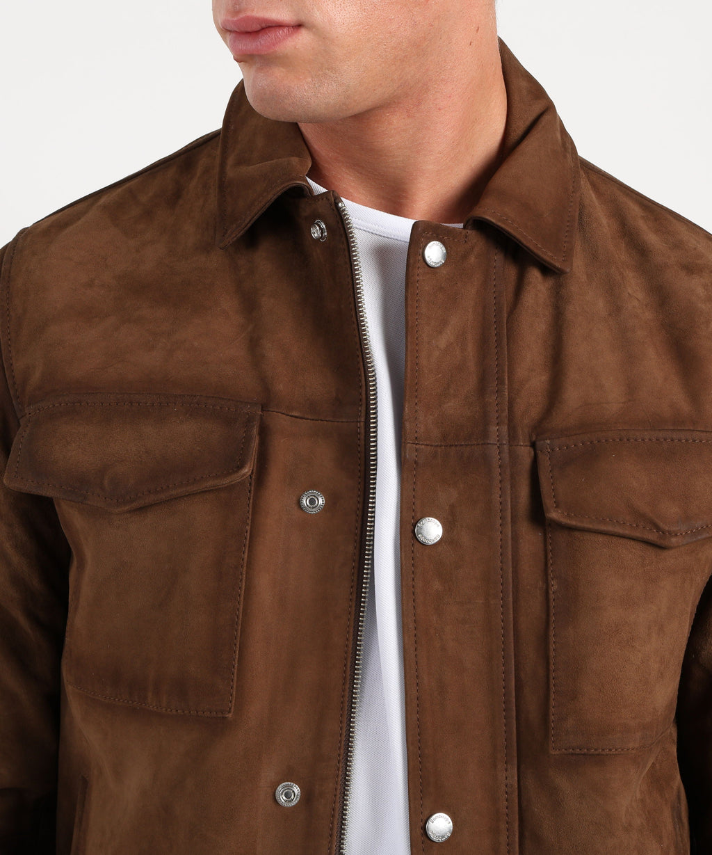 BOMBOOGIE Giacca-camicia in pelle con colletto e tasche