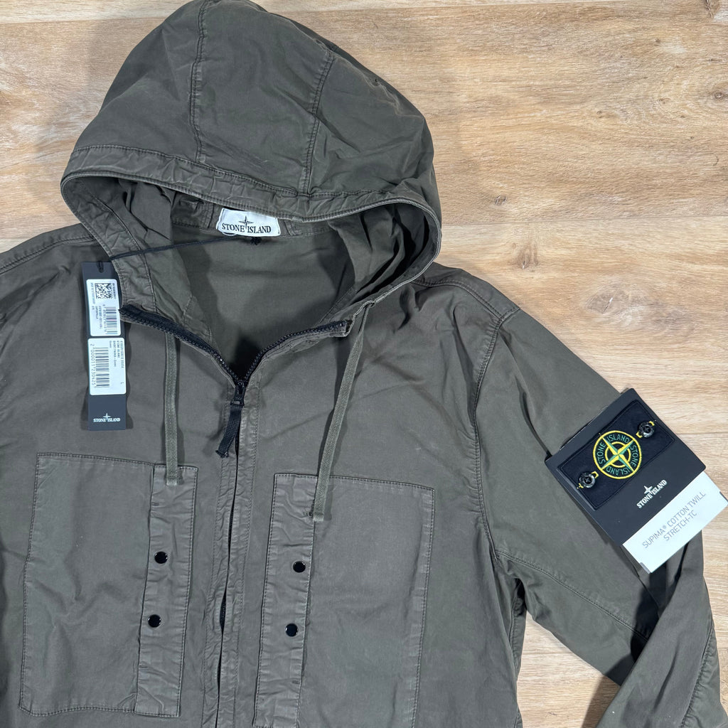 Stone Island Supima Cotton Twill Stretch-TC Jacket in Military Green -Usfansport