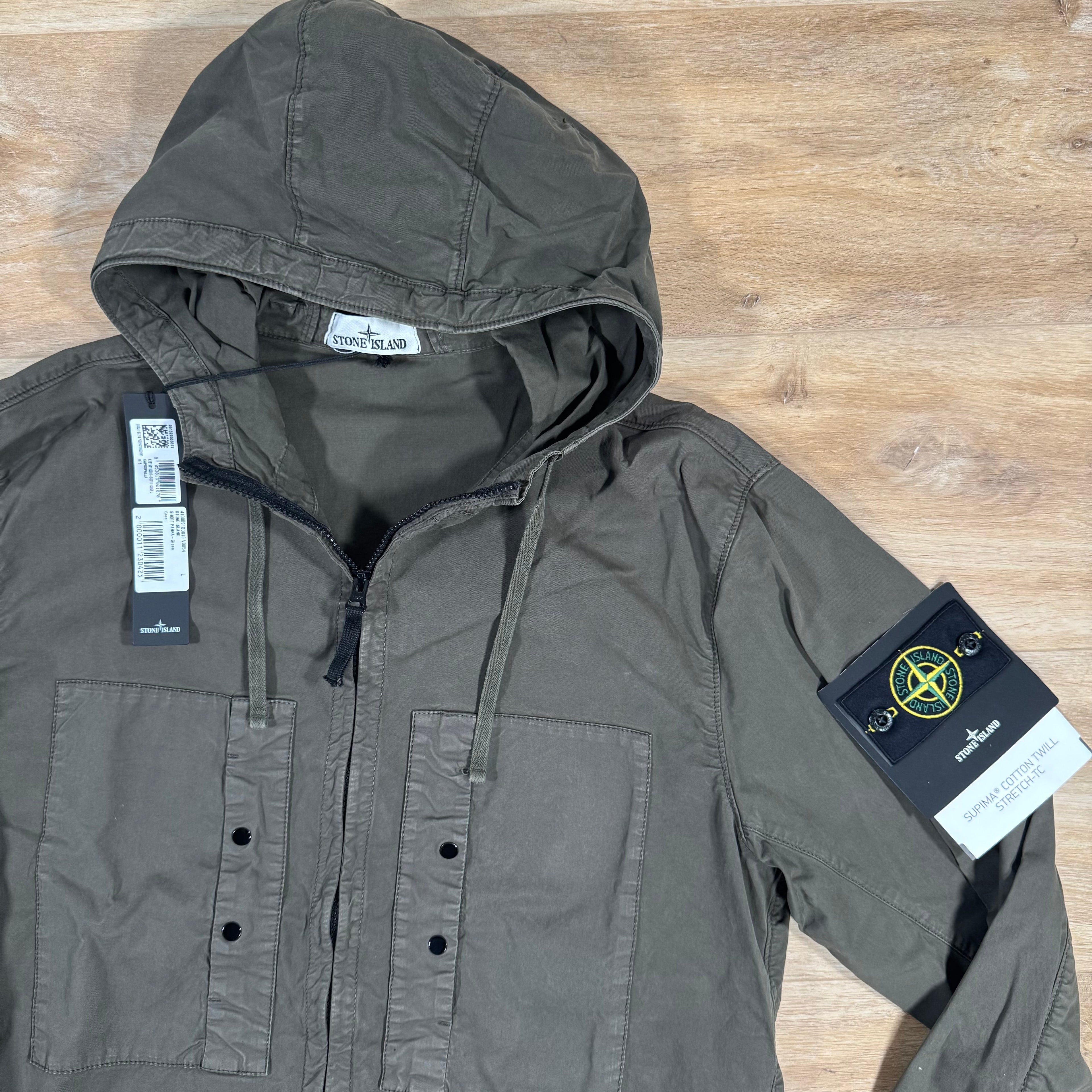 Stone Island Supima Cotton Twill Stretch-TC Jacket in Military Green -Usfansport