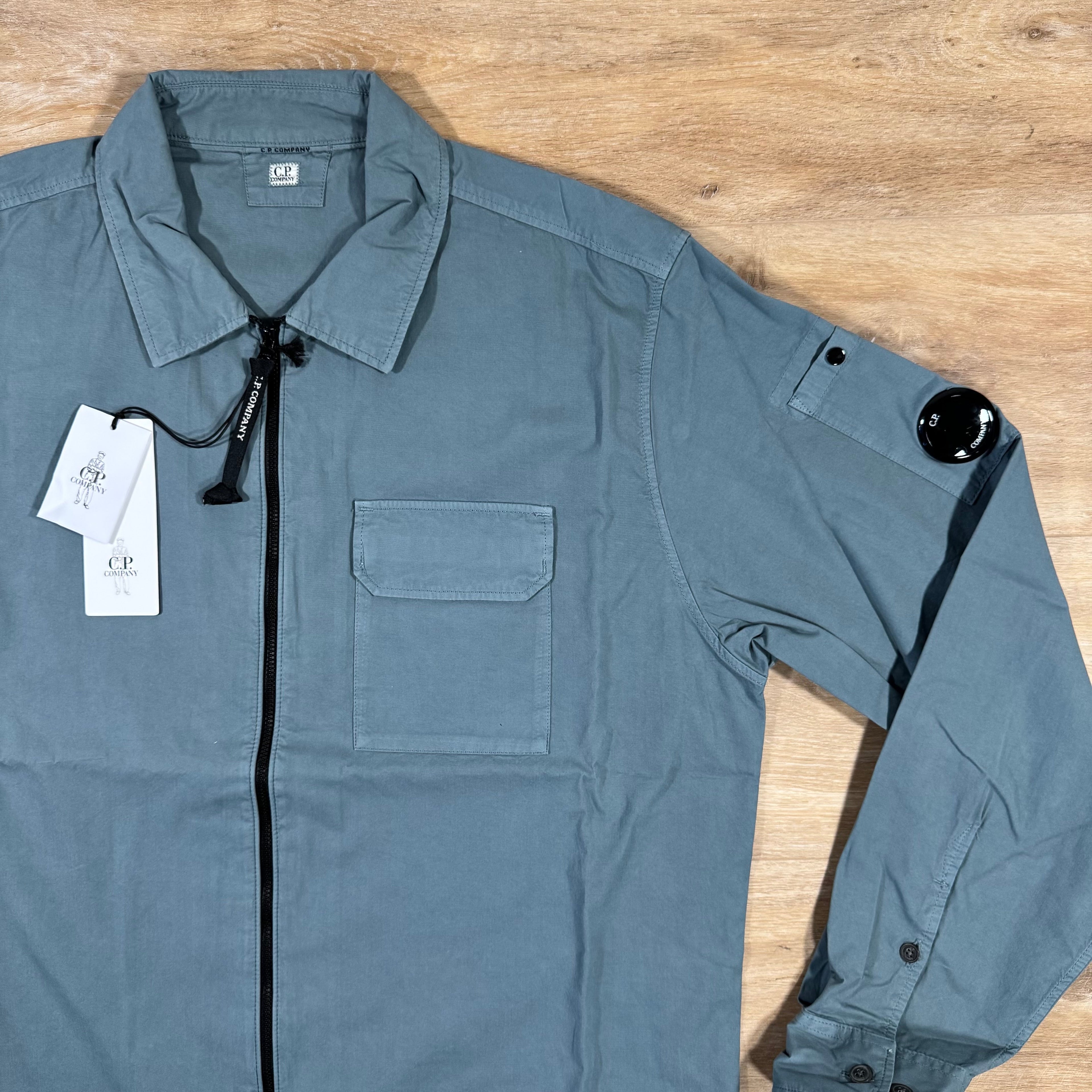 CP Company Organic Gabardine Lens Overshirt in Stormy Weather - Blue -Usfansport