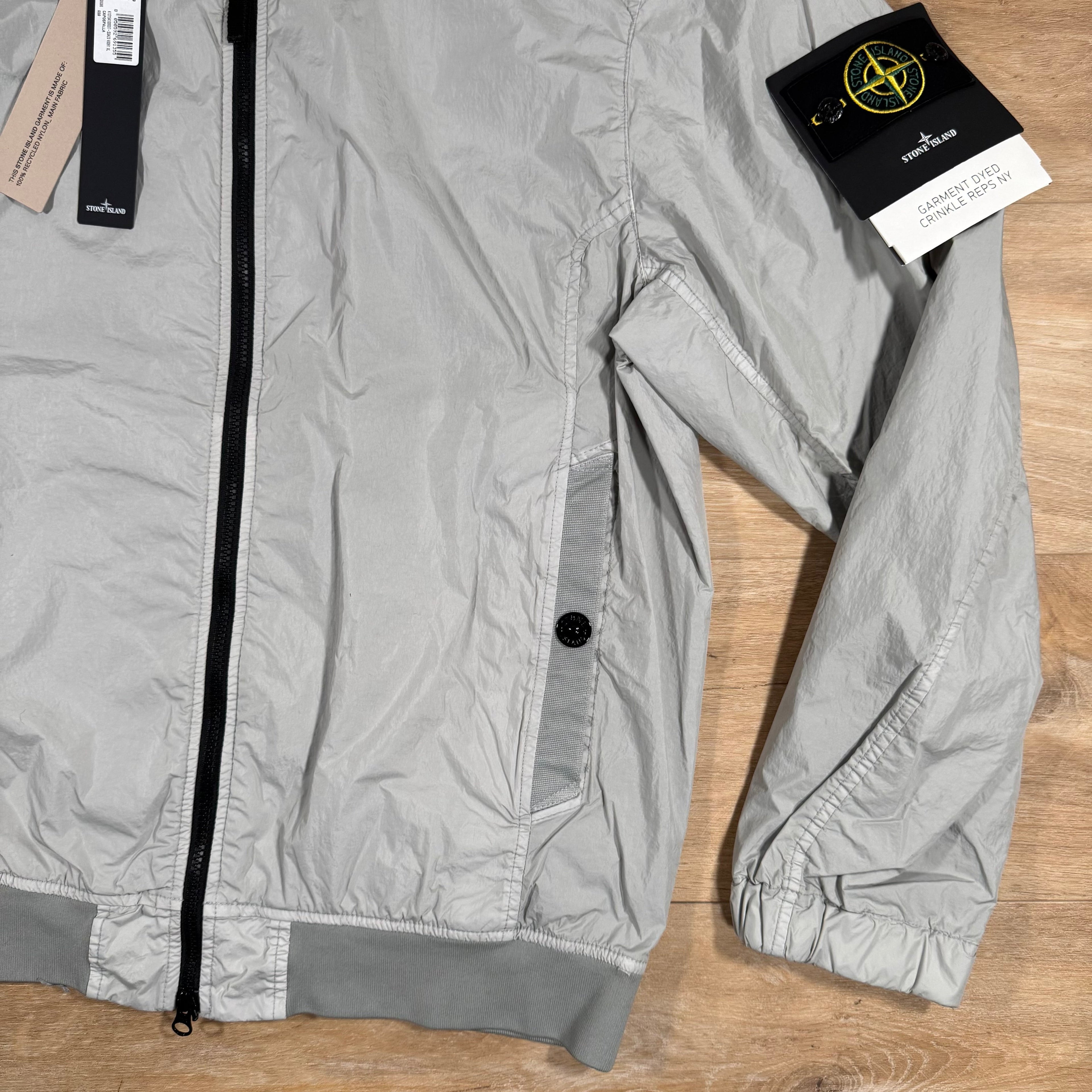 Stone Island Crinkle Reps R-NY Bomber Jacket in Pearl Grey -Usfansport
