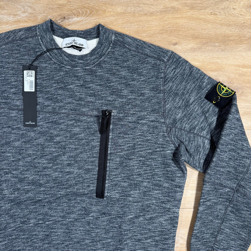 Stone Island Mouline Cotton Zip Pocket Sweatshirt in Lead Grey -Usfansport