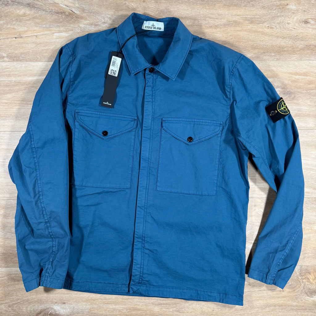 Stone Island Supima Twill Stretch-TC Overshirt in Avio Blue -Usfansport
