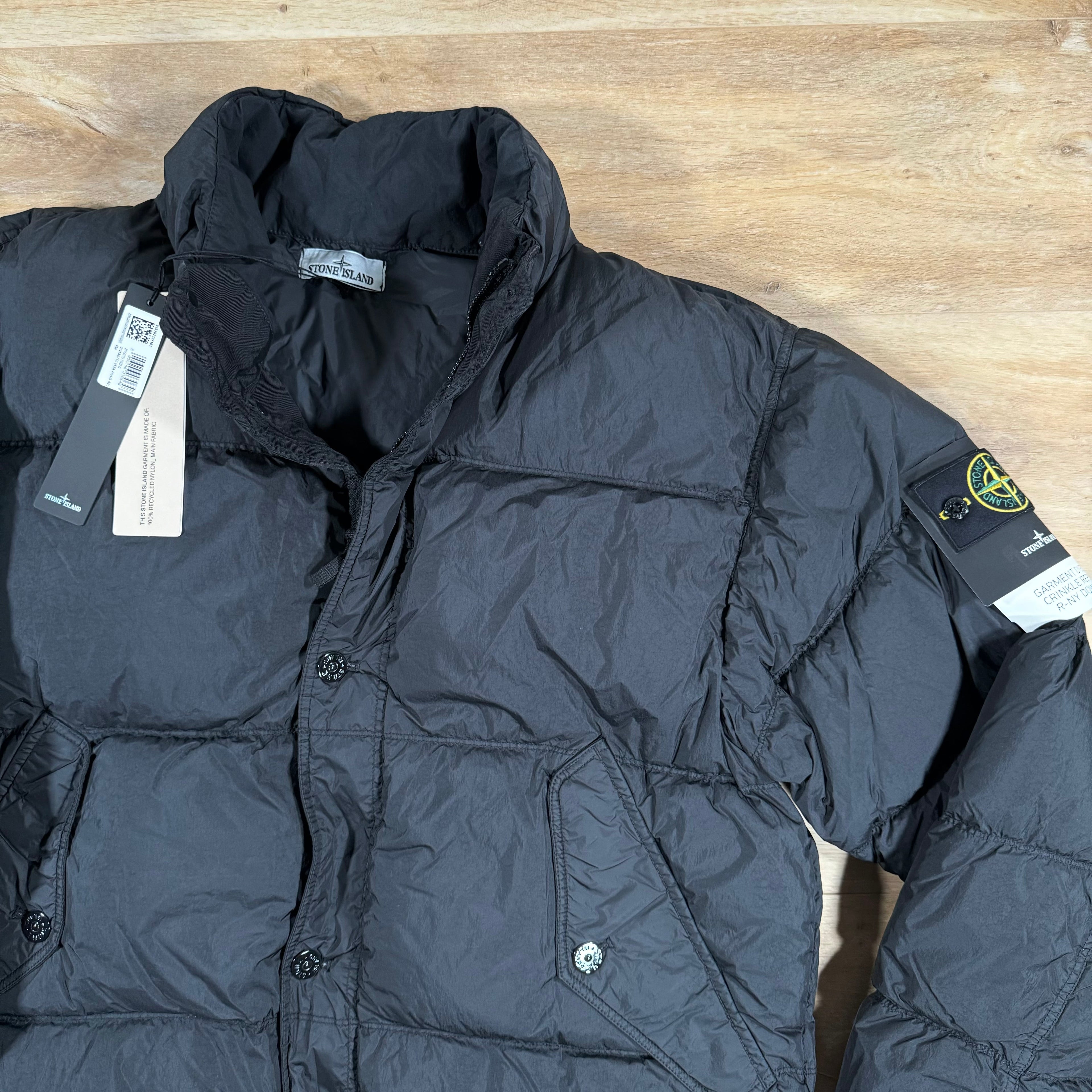 Stone Island Crinkle Reps-NY Down Jacket in Black -Usfansport