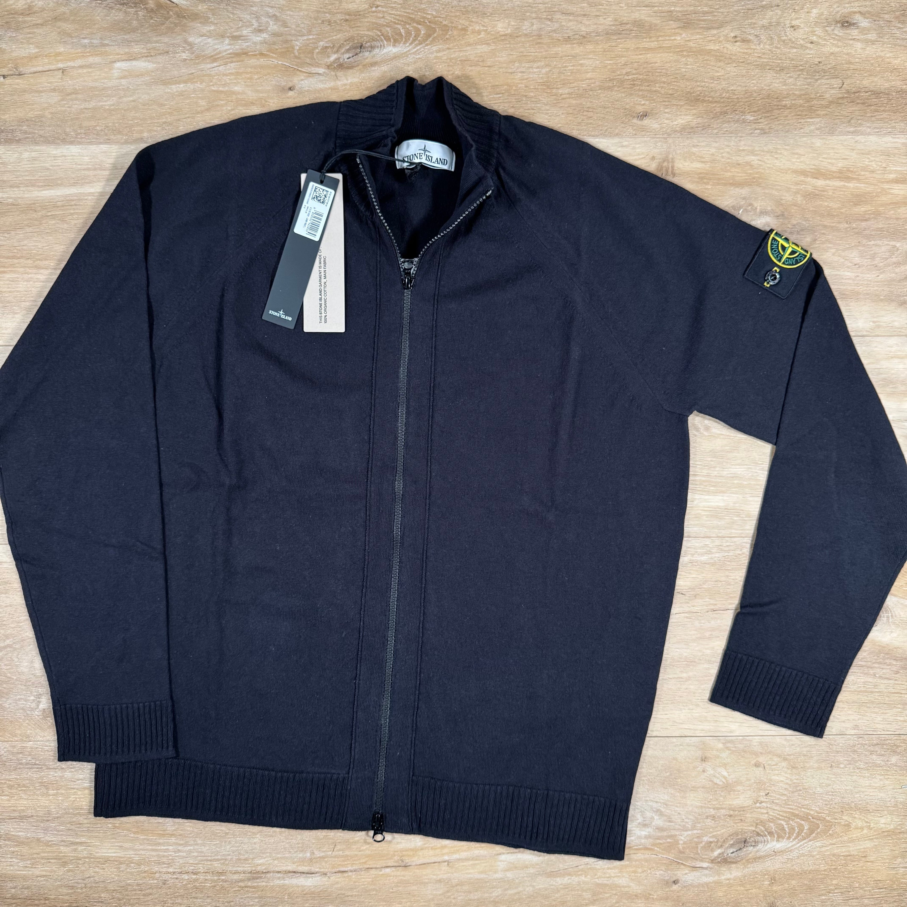 Stone Island Light Organic Cotton Knit Cardigan in Navy -Usfansport