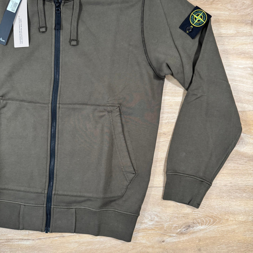 Stone Island Organic Cotton Fleece Zip Hoodie in Military Green -Usfansport