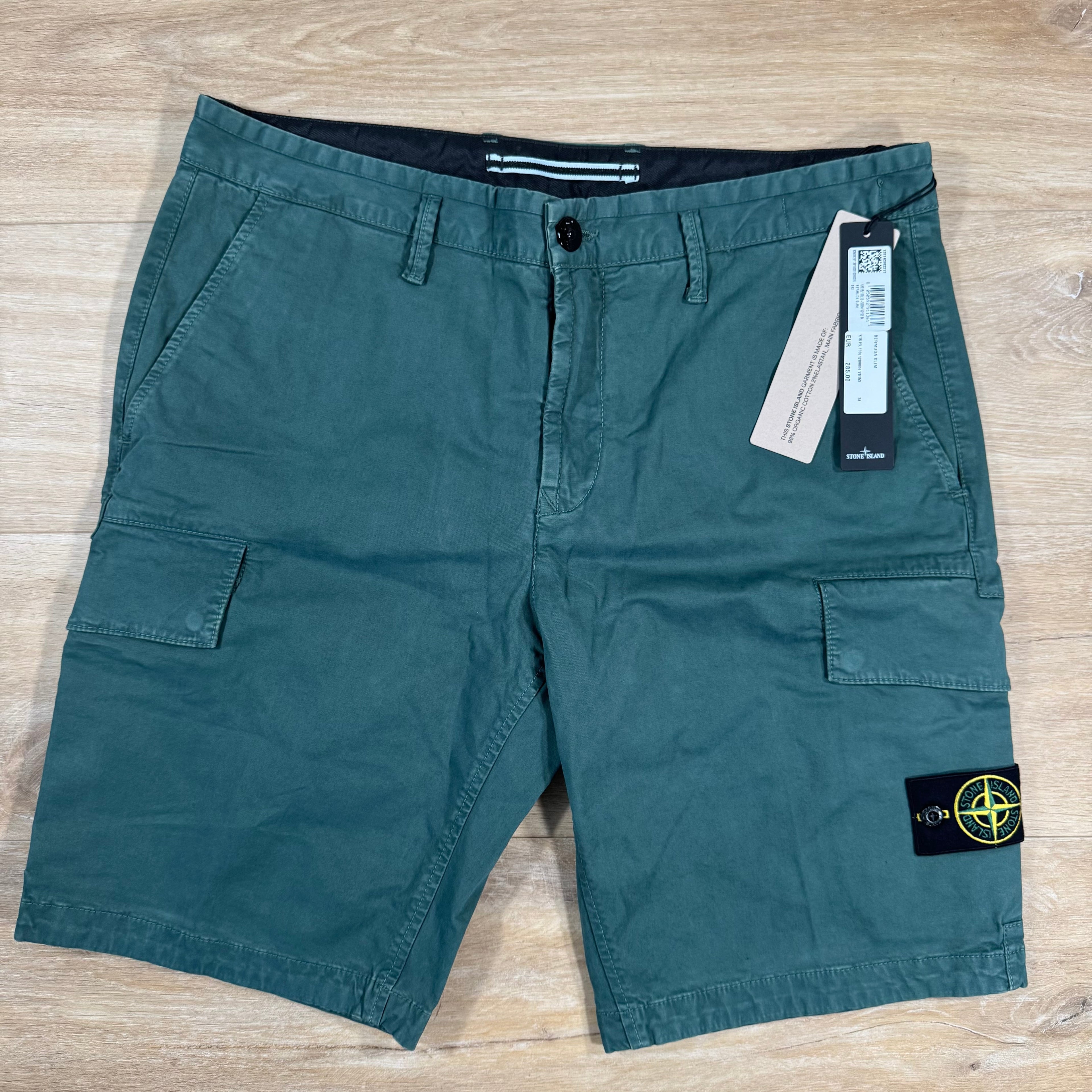 Stone Island Stretch Twill Cargo Shorts in Bottle Green -Usfansport