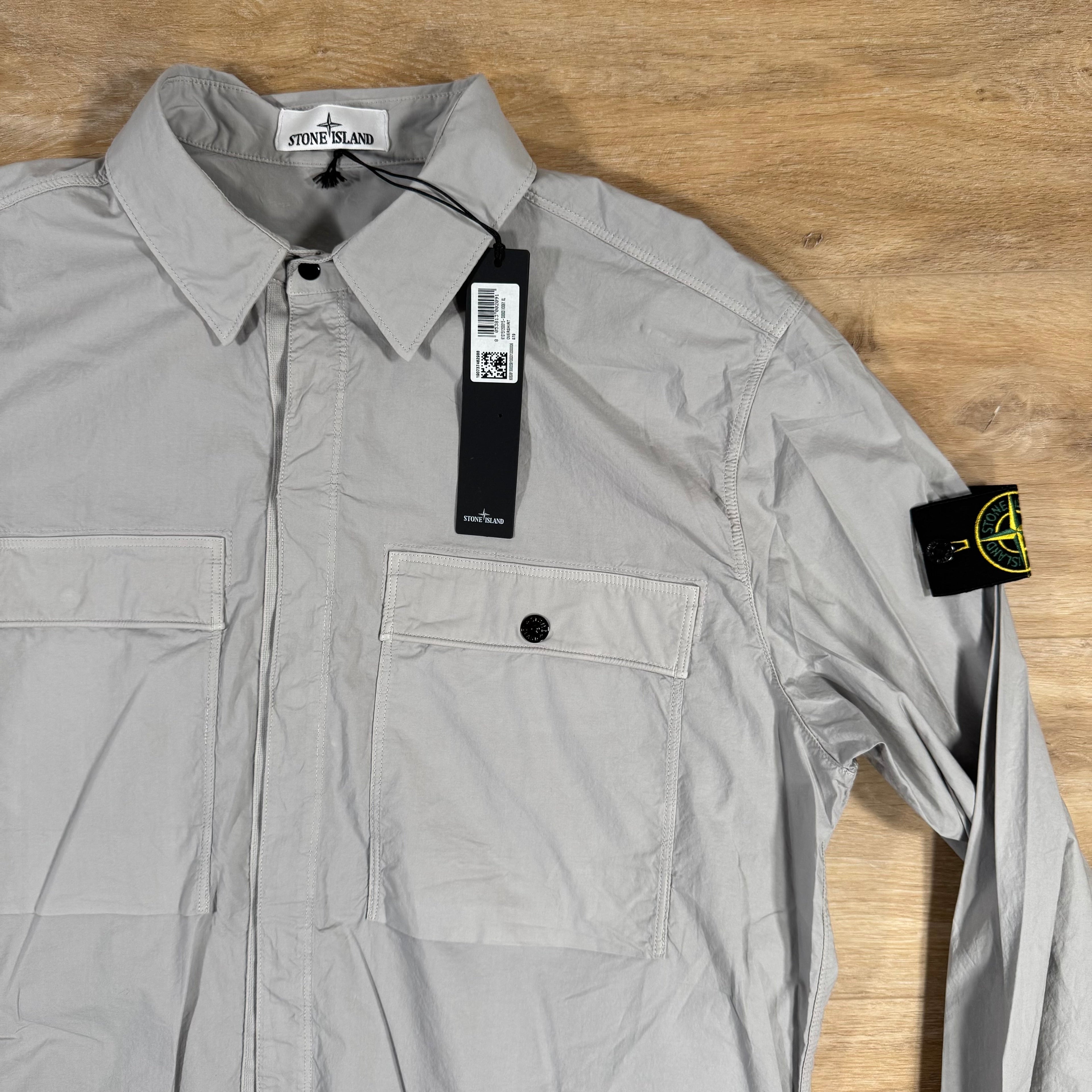 Stone Island Supima Twill Stretch-TC Overshirt in Pearl Grey -Usfansport