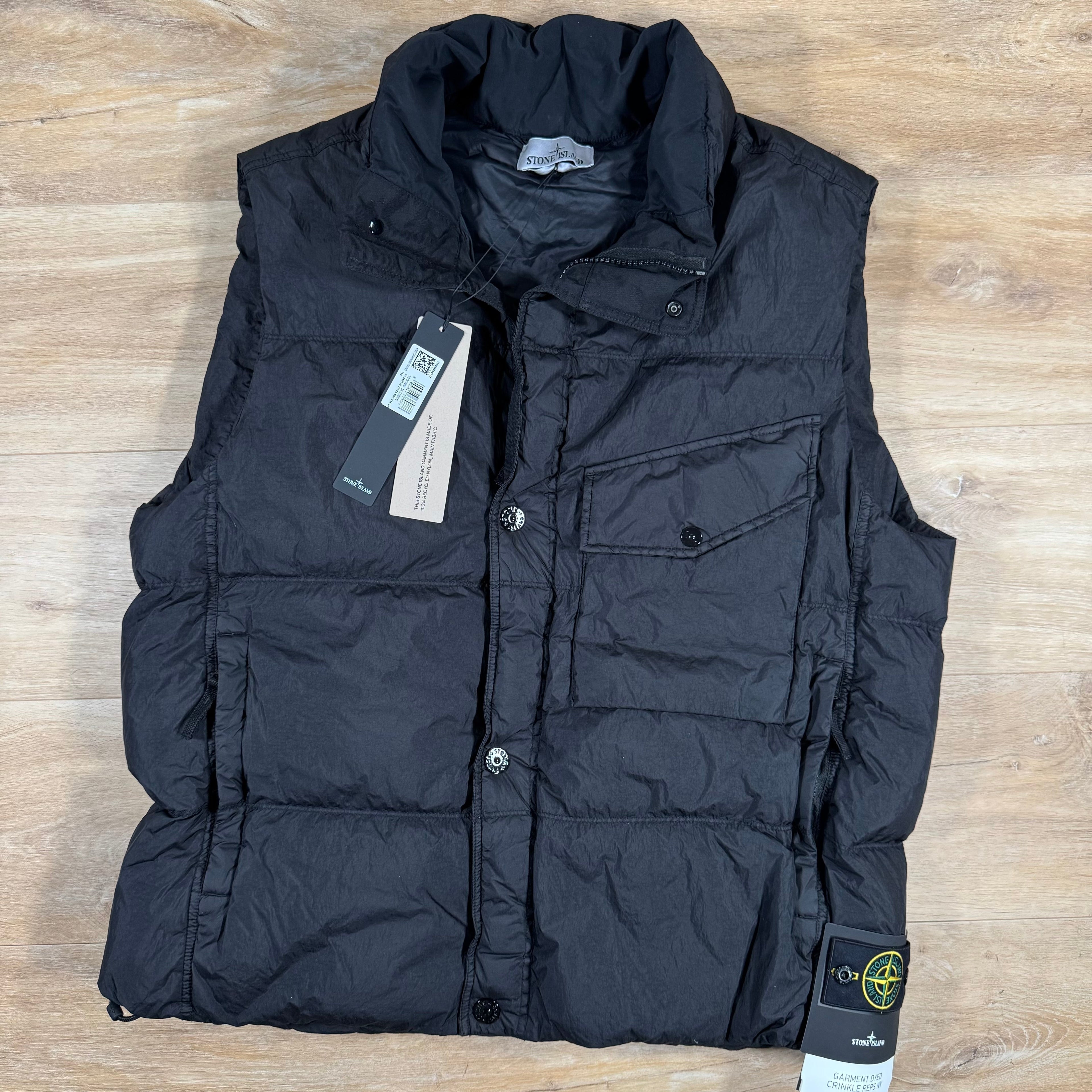 Stone Island Crinkle Reps NY Nylon Down Vest in Black -Usfansport