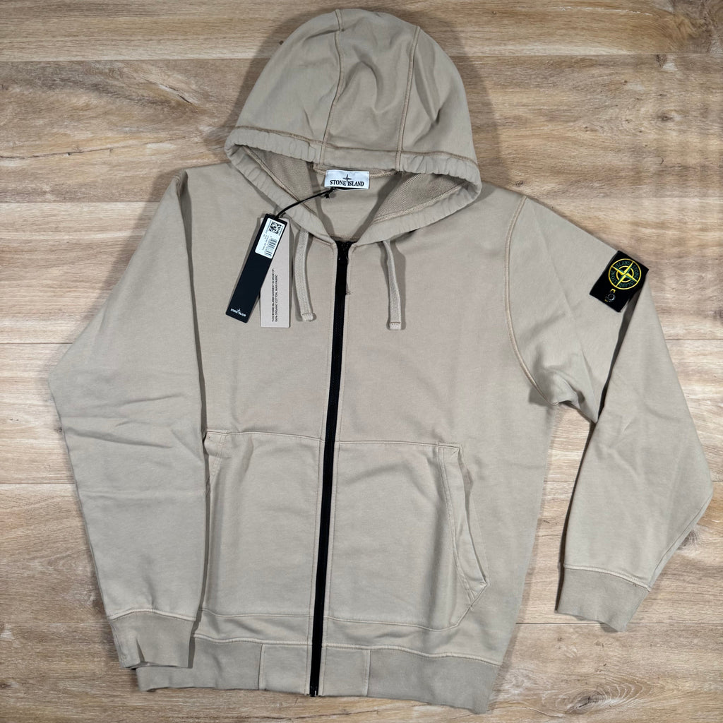 Stone Island Organic Cotton Fleece Zip Hoodie in Desert -Usfansport