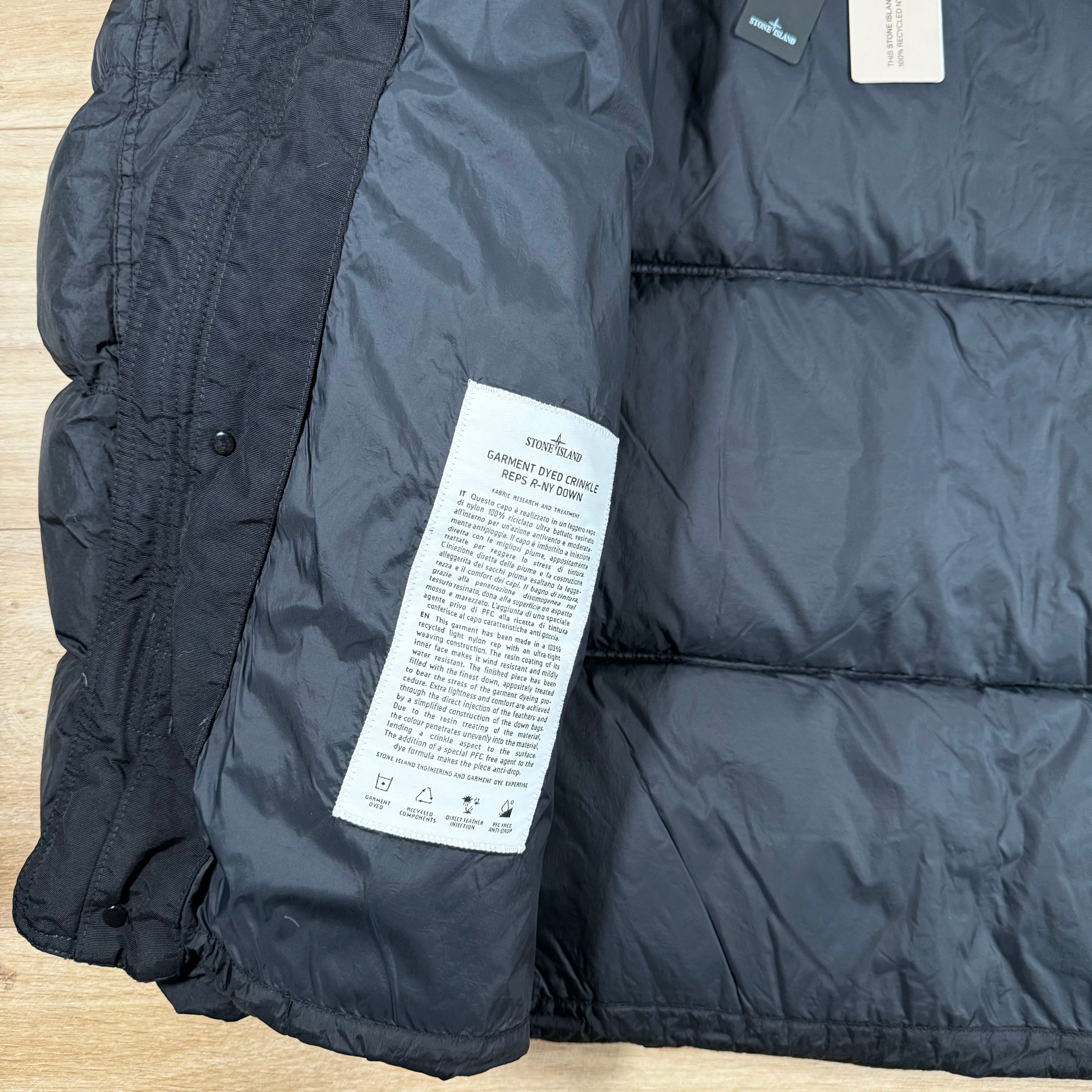 Stone Island Crinkle Reps-NY Down Jacket in Black -Usfansport