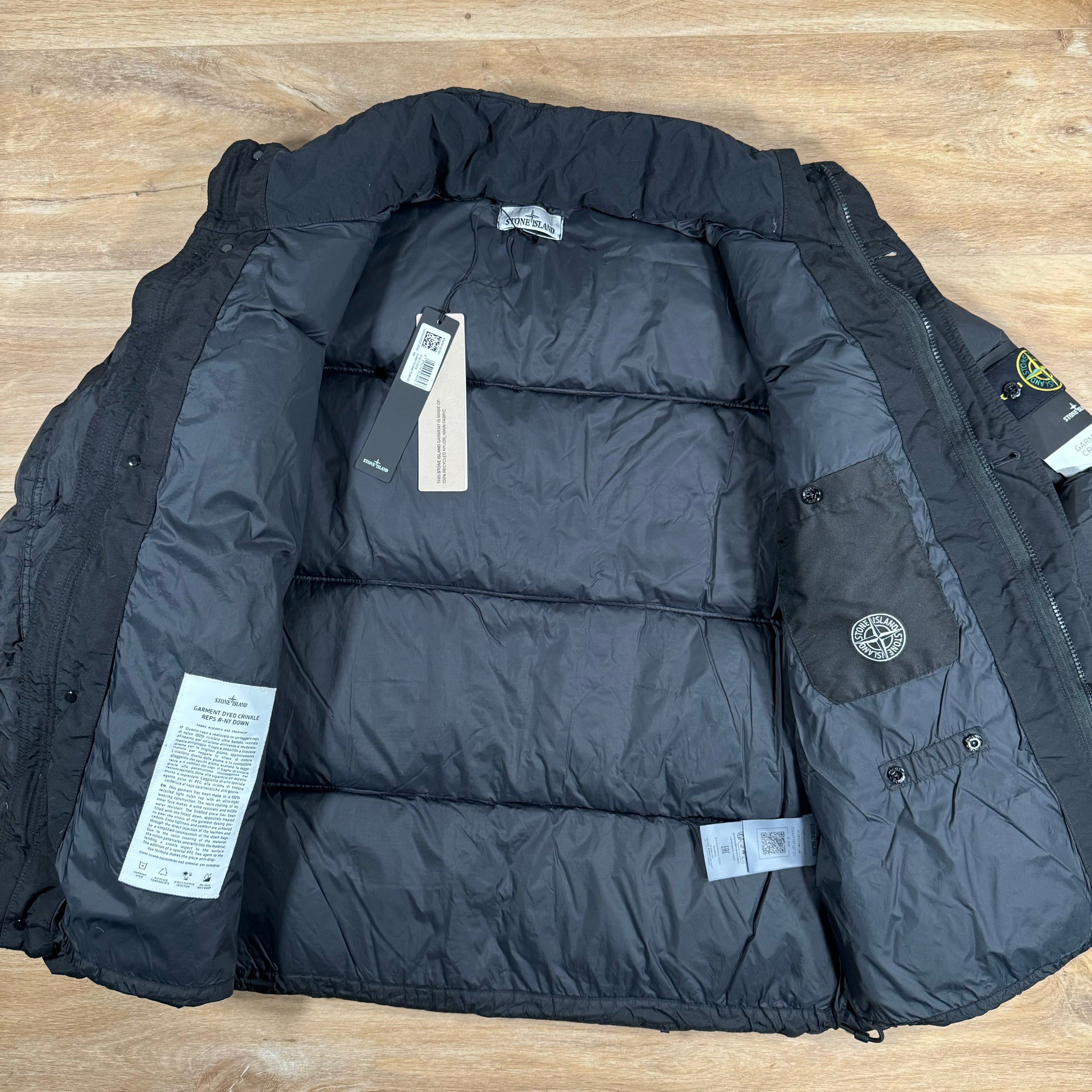 Stone Island Crinkle Reps-NY Down Jacket in Black -Usfansport