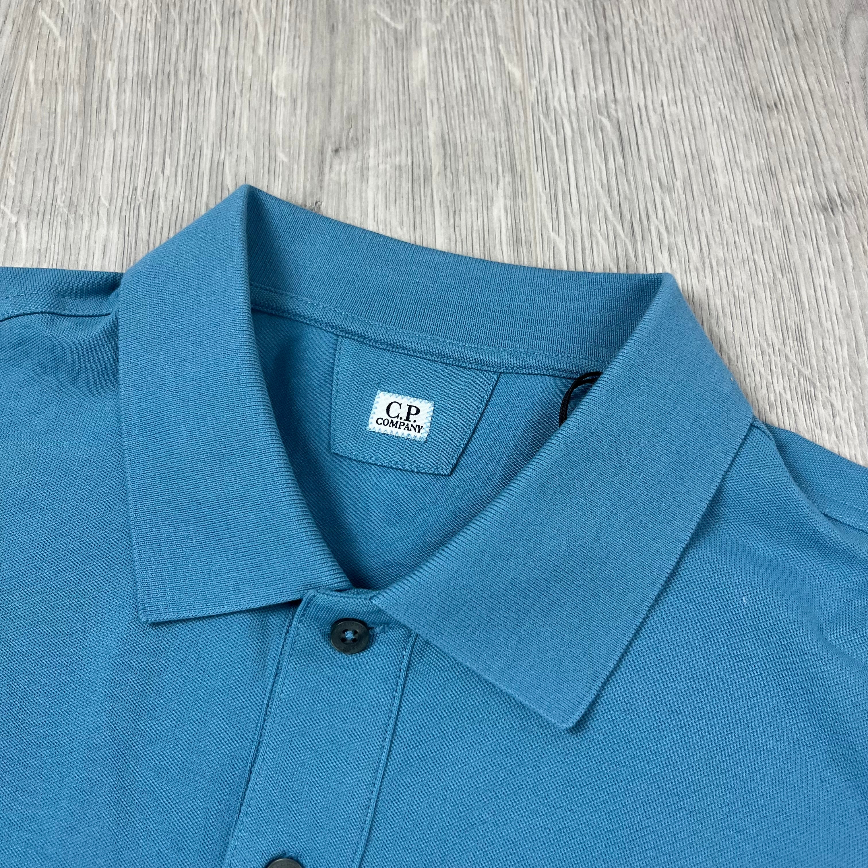 CP Company Piquet Polo Shirt - Aegean Blue -Usfansport