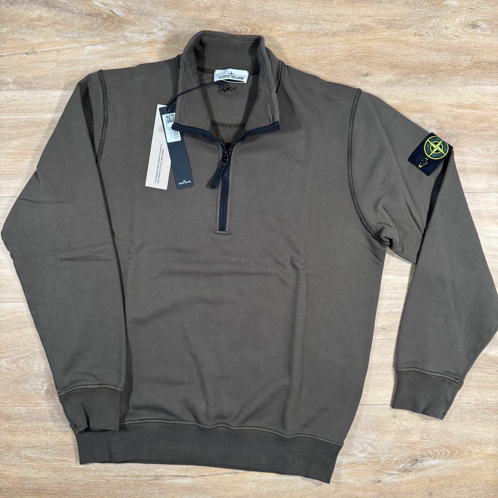 Stone Island Organic Cotton Half-Zip Sweatshirt in Military Green -Usfansport