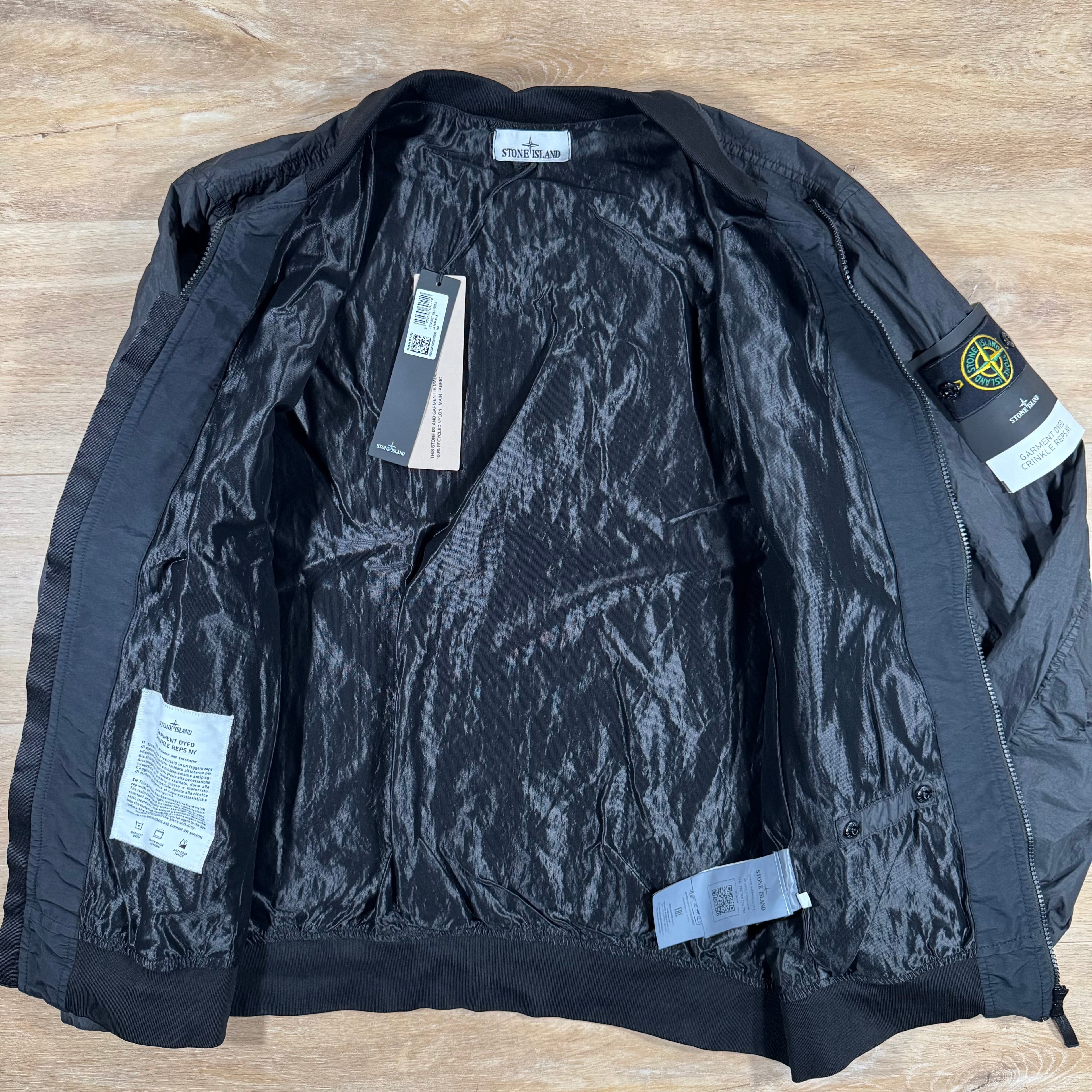 Stone Island Crinkle Reps R-NY Bomber Jacket in Black -Usfansport