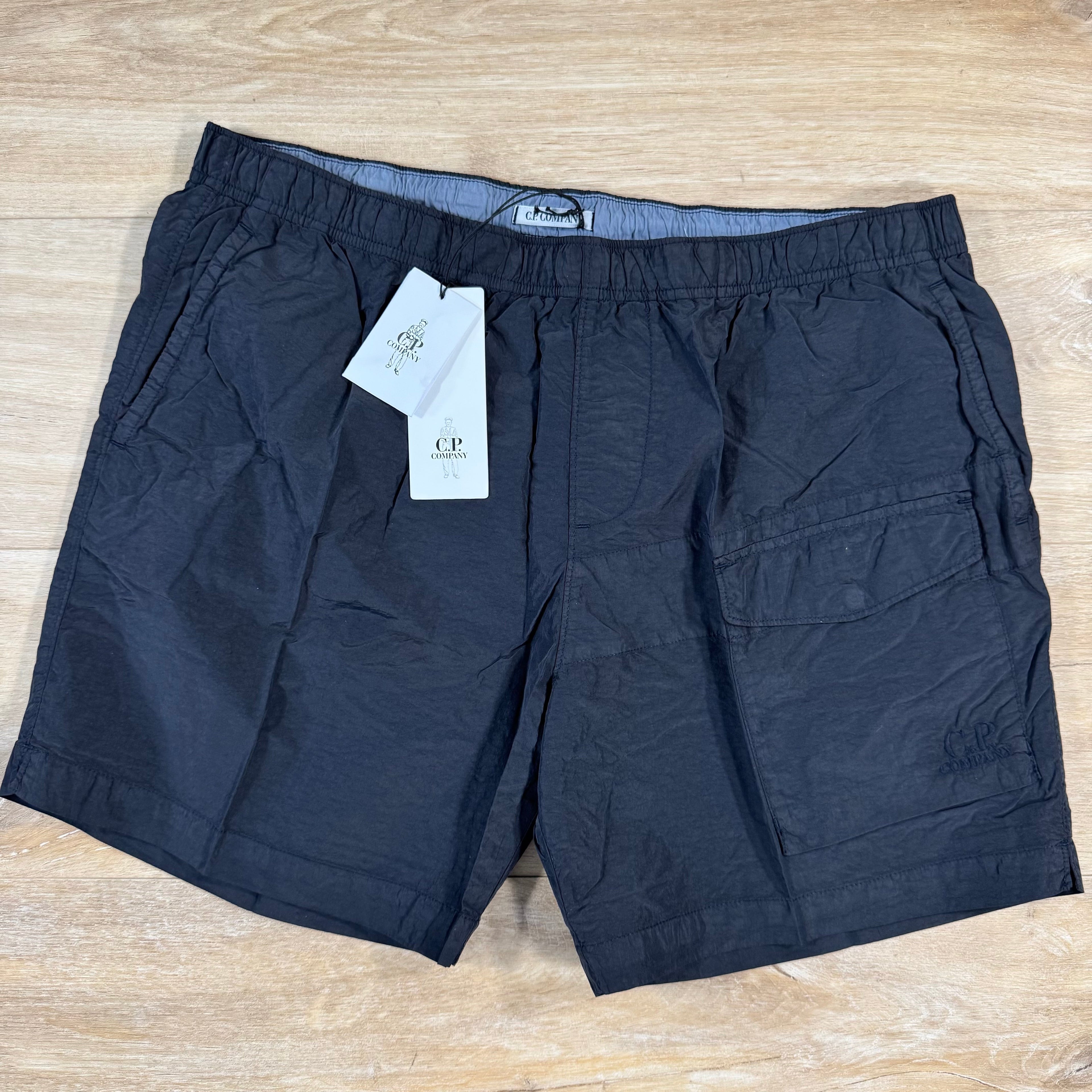 CP Company Flatt Nylon Logo Swim Shorts in Navy -Usfansport