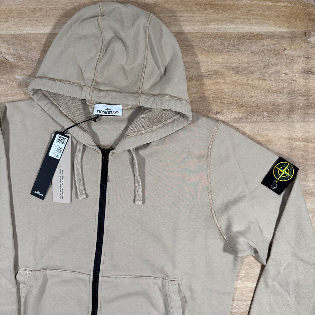 Stone Island Organic Cotton Fleece Zip Hoodie in Desert -Usfansport
