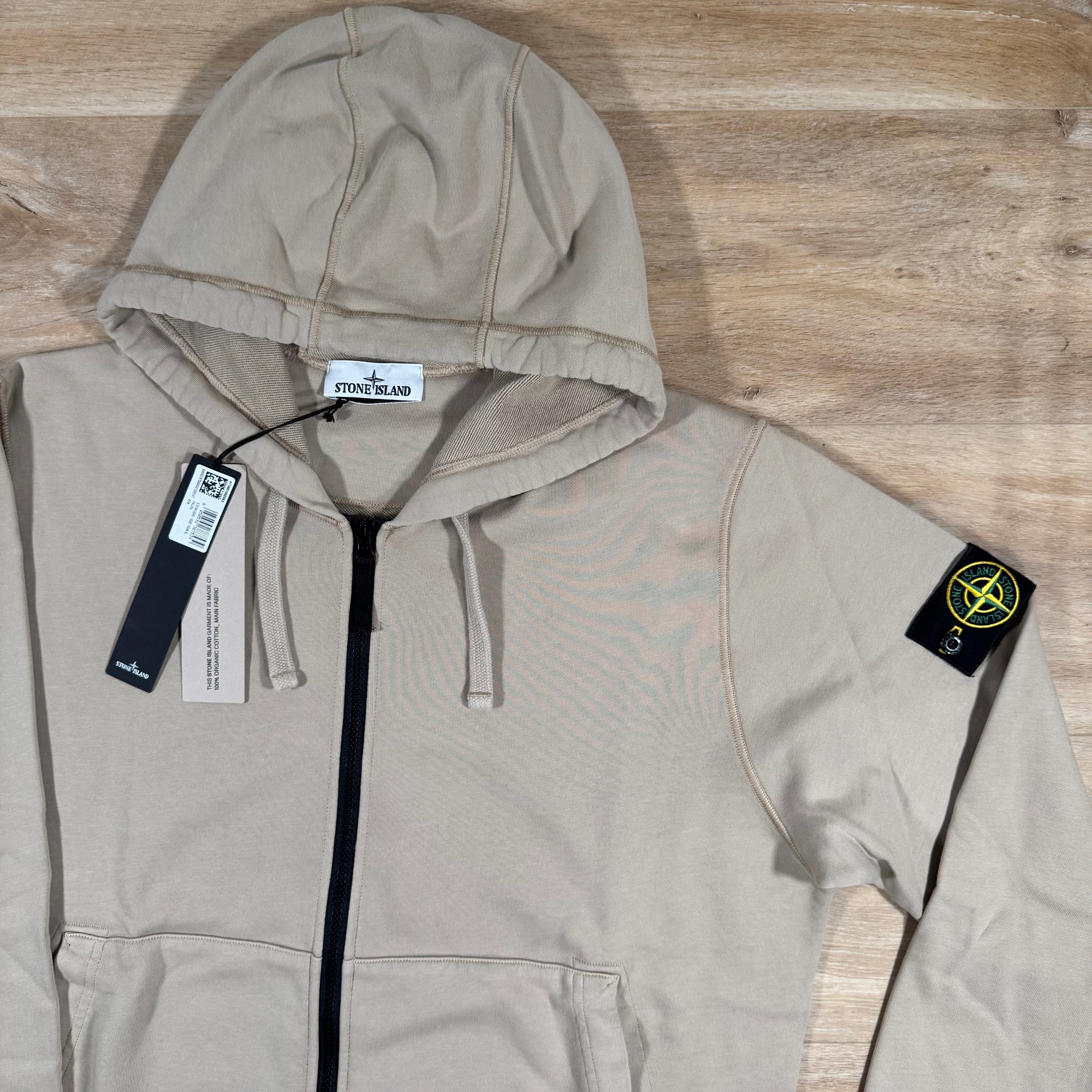 Stone Island Organic Cotton Fleece Zip Hoodie in Desert -Usfansport