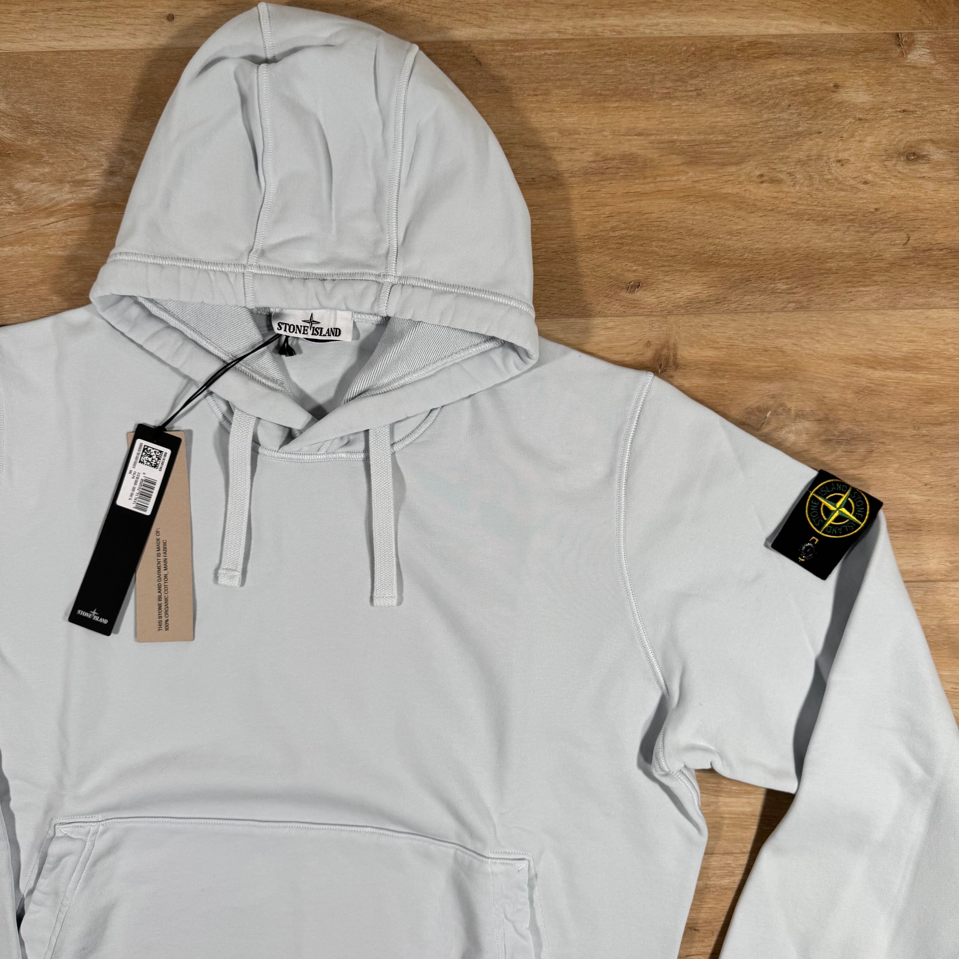 Stone Island Organic Cotton Fleece Pullover Hoodie in Sky Blue -Usfansport