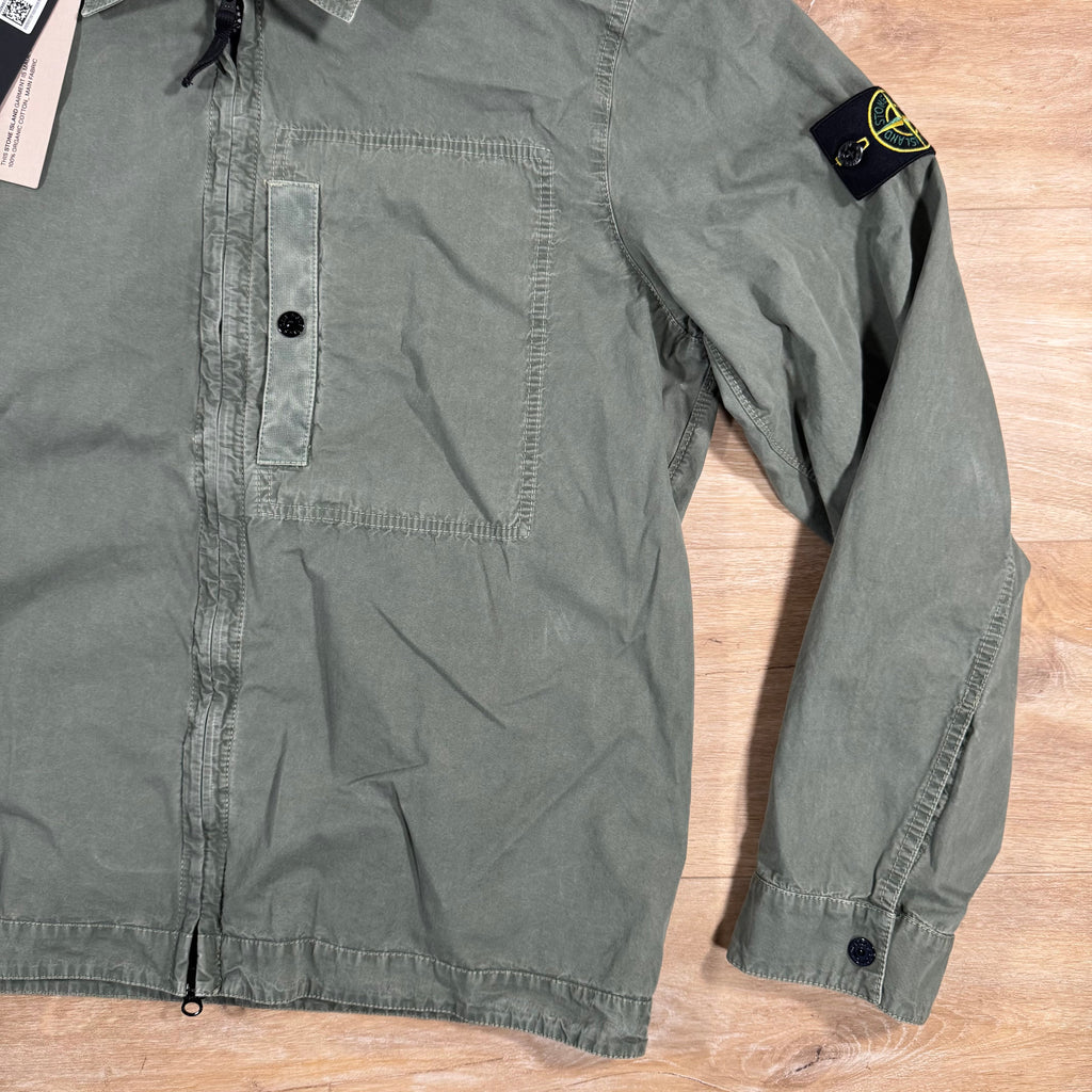 Stone Island Brushed Canvas Old Treatment Overshirt in Musk Green