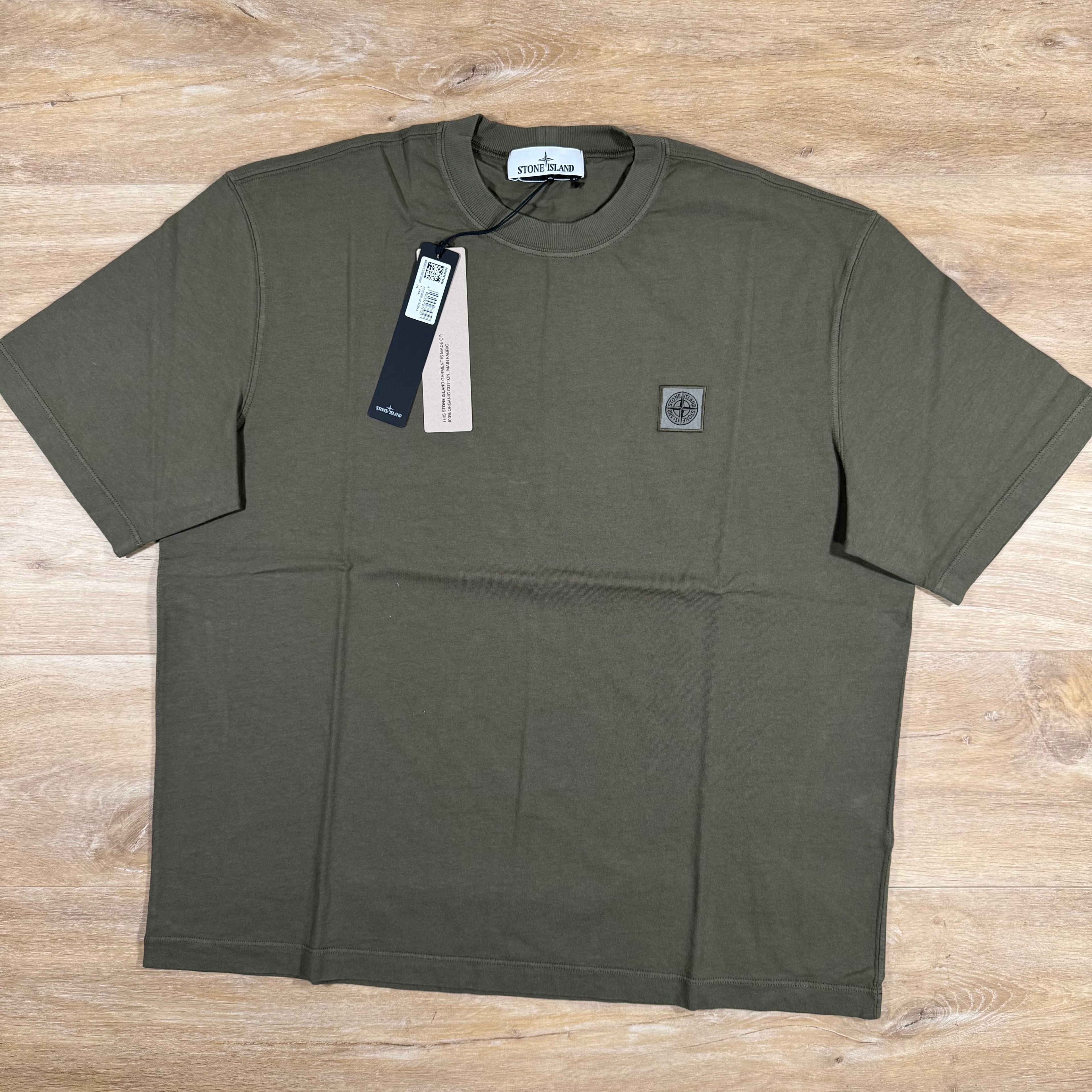 Stone Island Combed Organic Cotton Patch Logo T-Shirt in Military Green -Usfansport