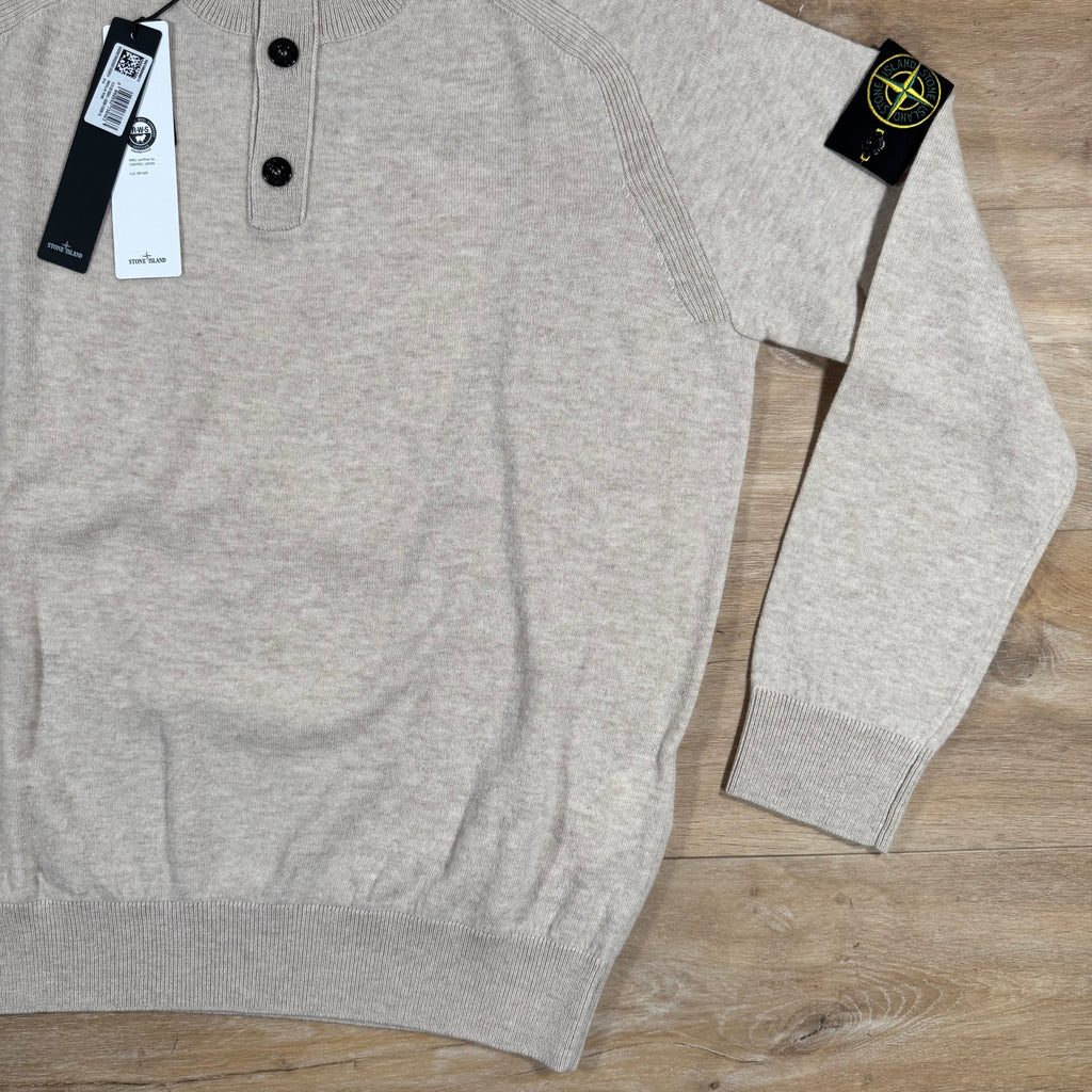 Stone Island Geelong Wool Half Button Jumper in Desert Melange -Usfansport