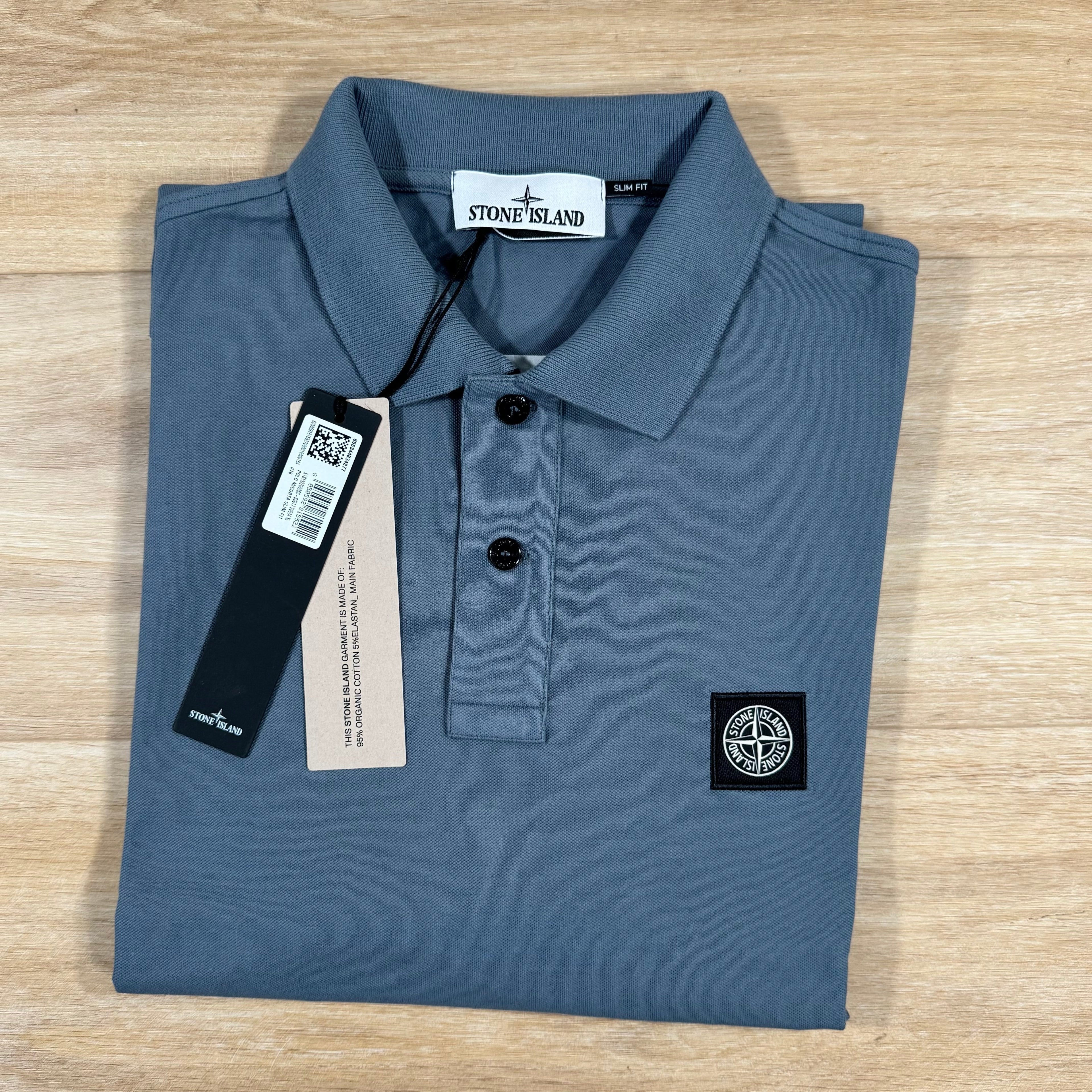 Stone Island Organic Cotton Pique Polo Shirt in Avio Blue -Usfansport