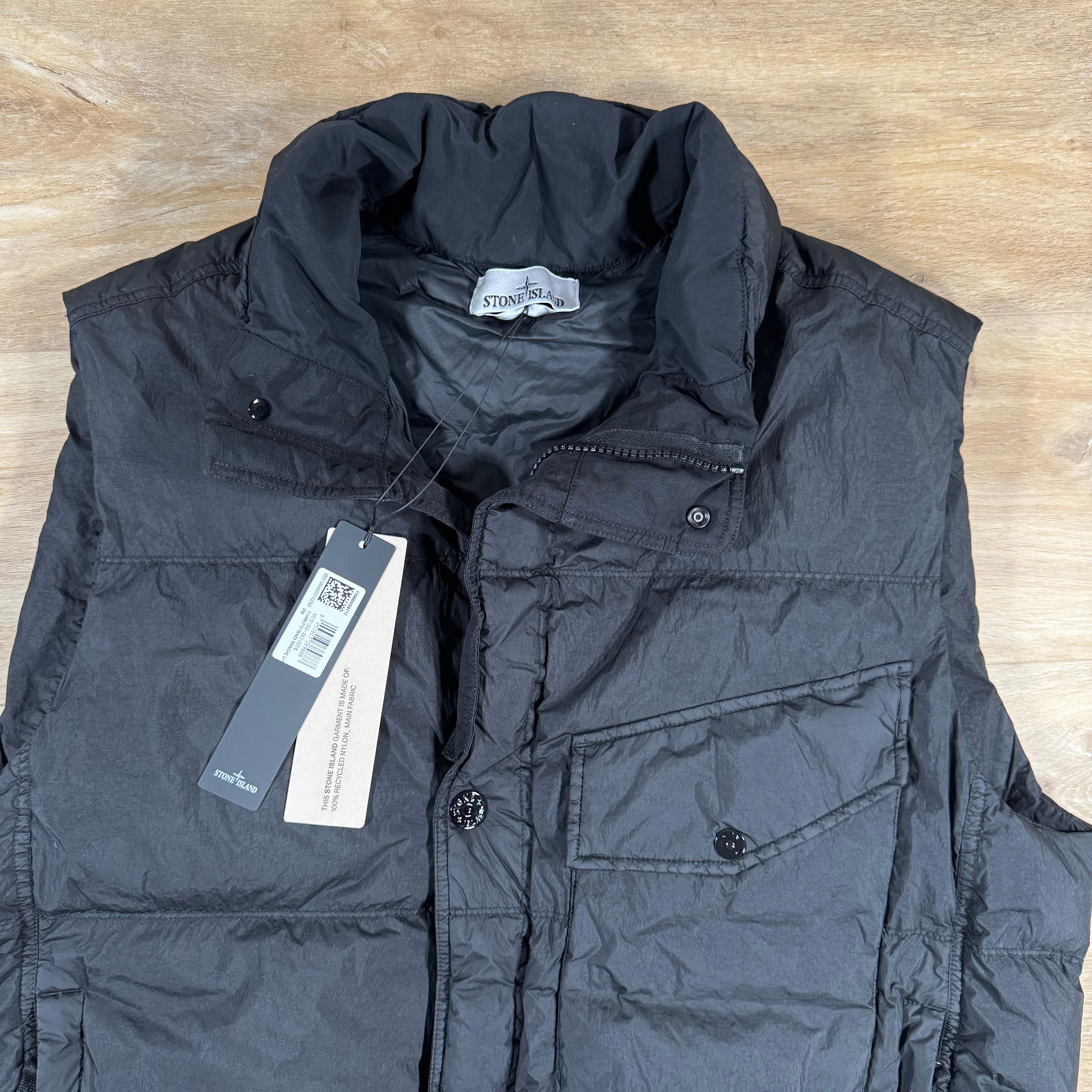 Stone Island Crinkle Reps NY Nylon Down Vest in Black -Usfansport